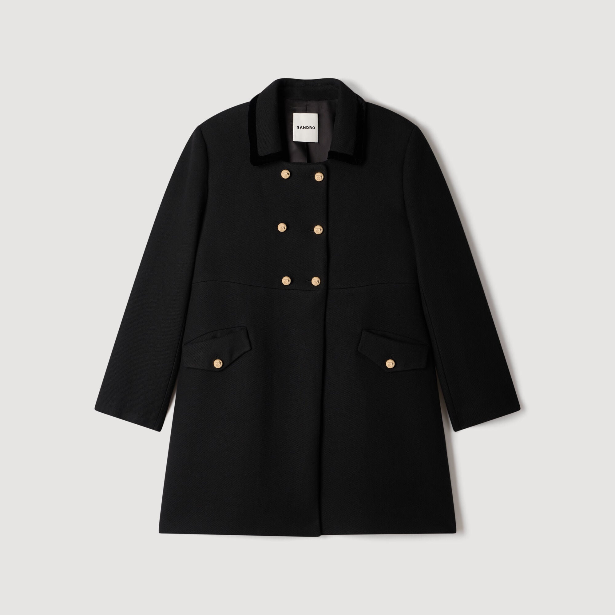 Manteau mi-long &agrave; col en velours - Femme | Sandro Paris