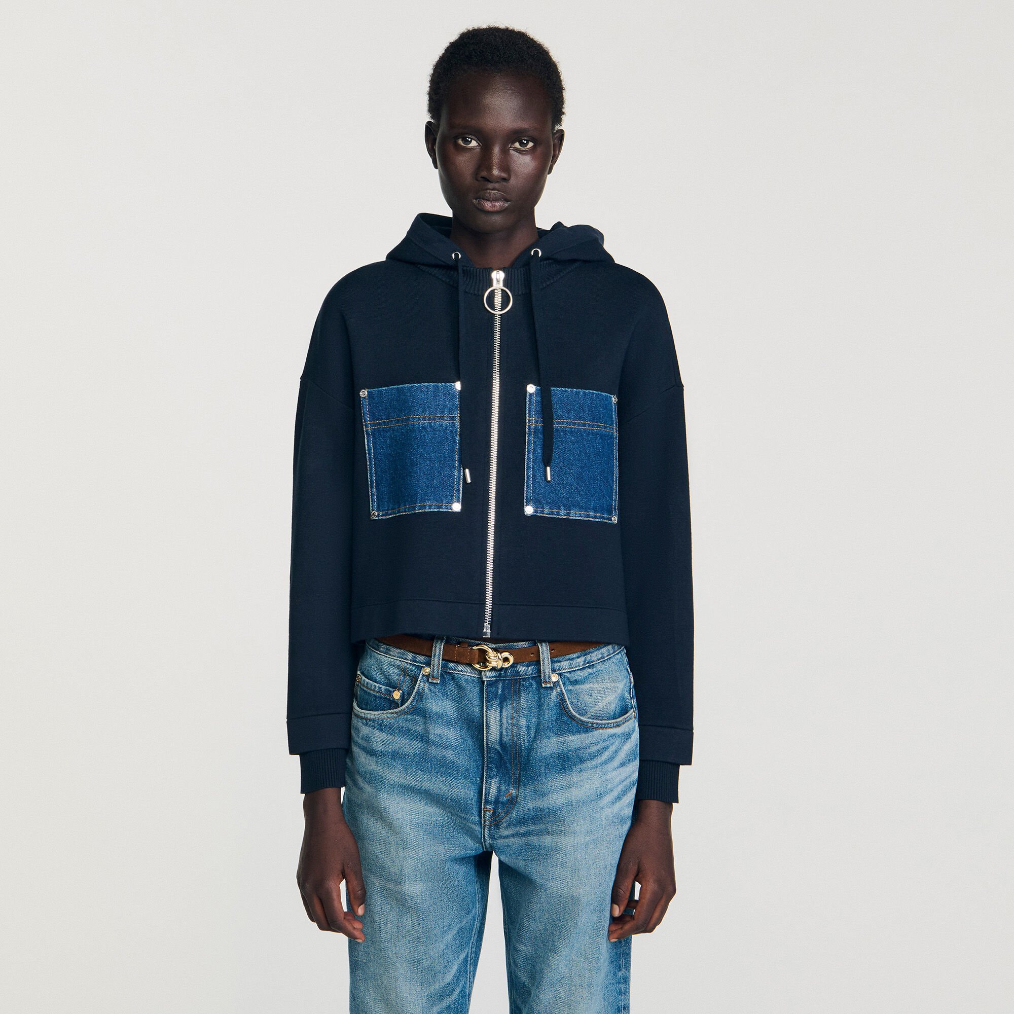 Sweatshirt en maille et denim