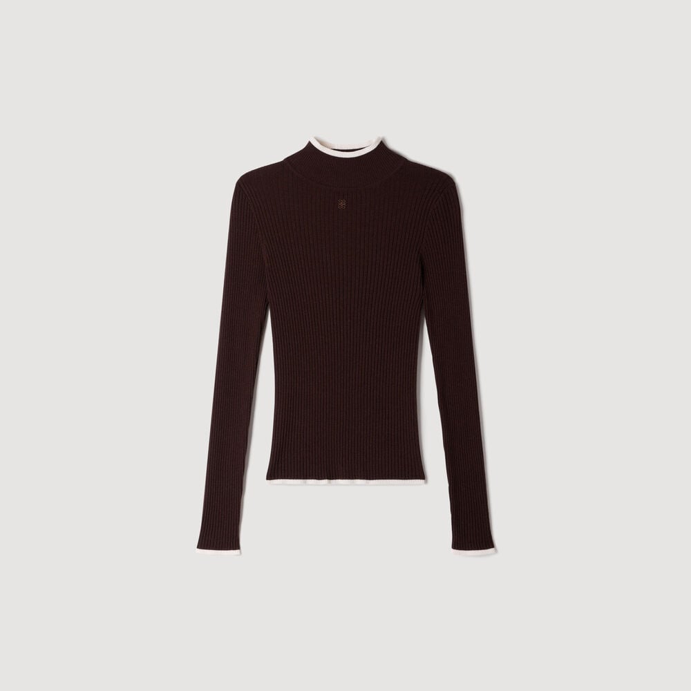 Sandro Rollkragenpullover aus Rippstrick – Braun – Ansicht 6