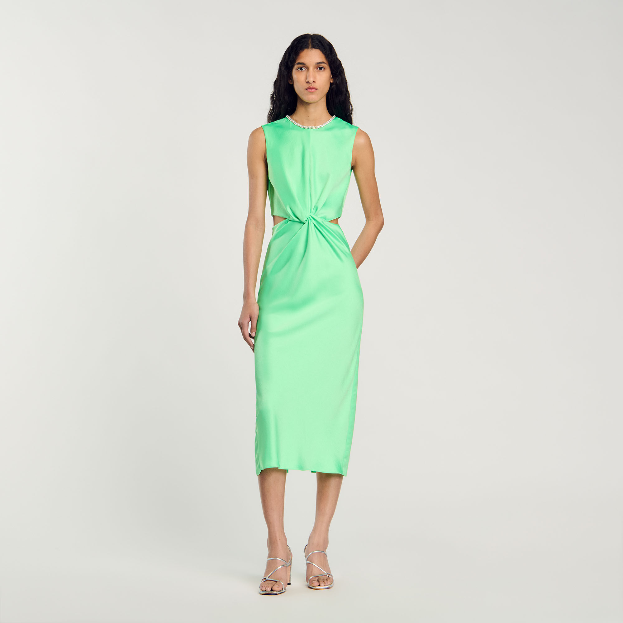 Robe midi torsadee vert pour femme Sandro Paris