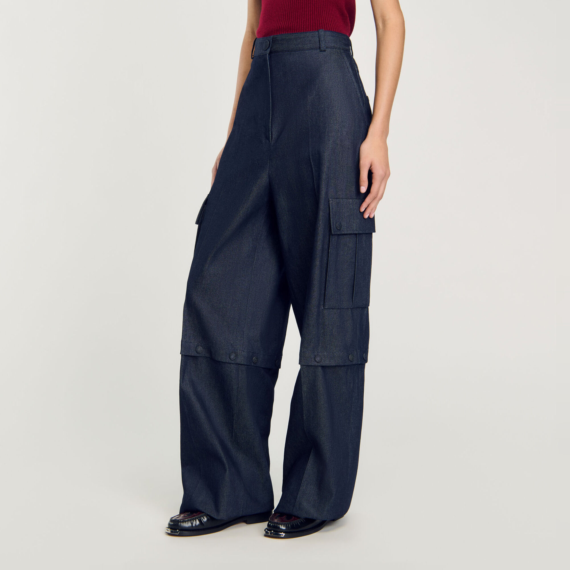 Pantalon cargo modulable en jean - Femme | Sandro Paris