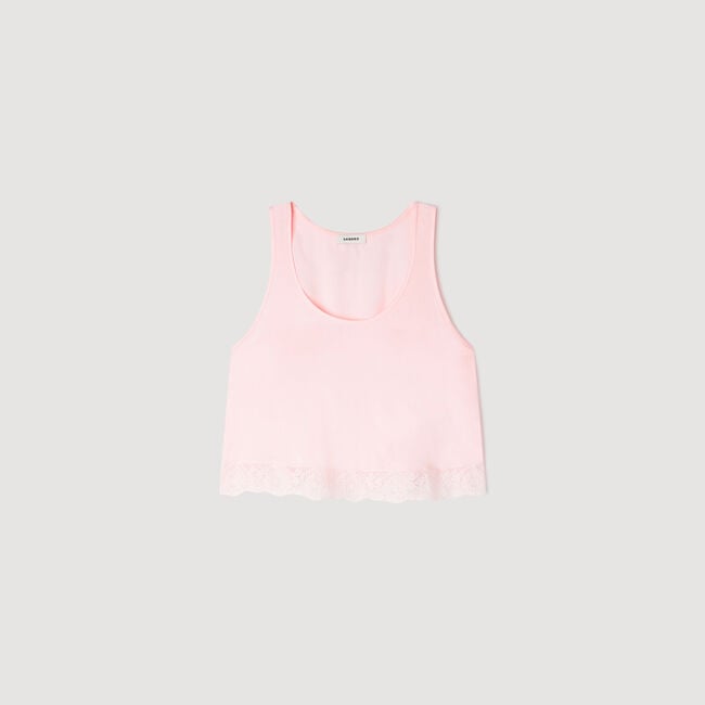 Top satin&eacute; orn&eacute; de dentelle