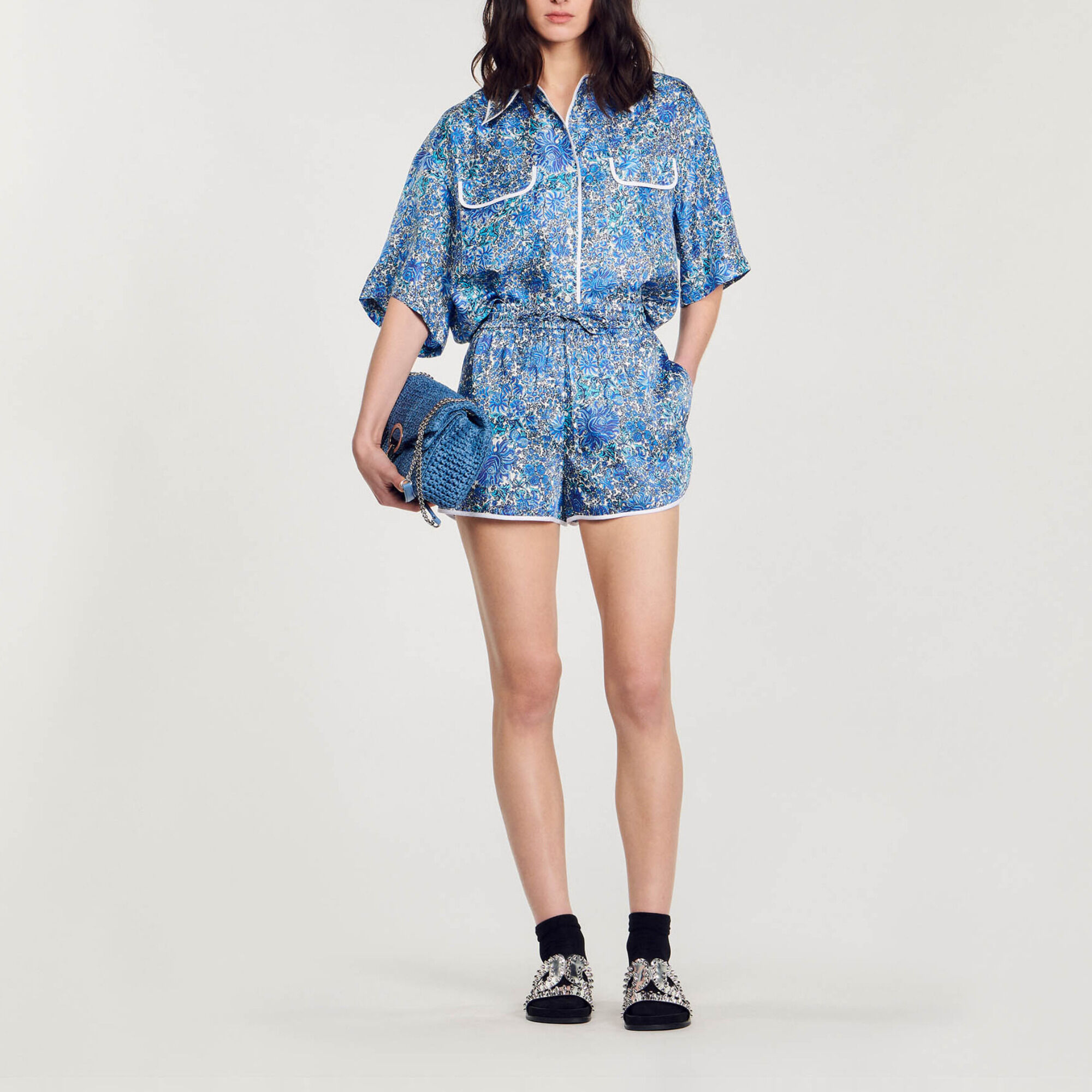 Short a imprime fleuri bleu pour femme Sandro Paris