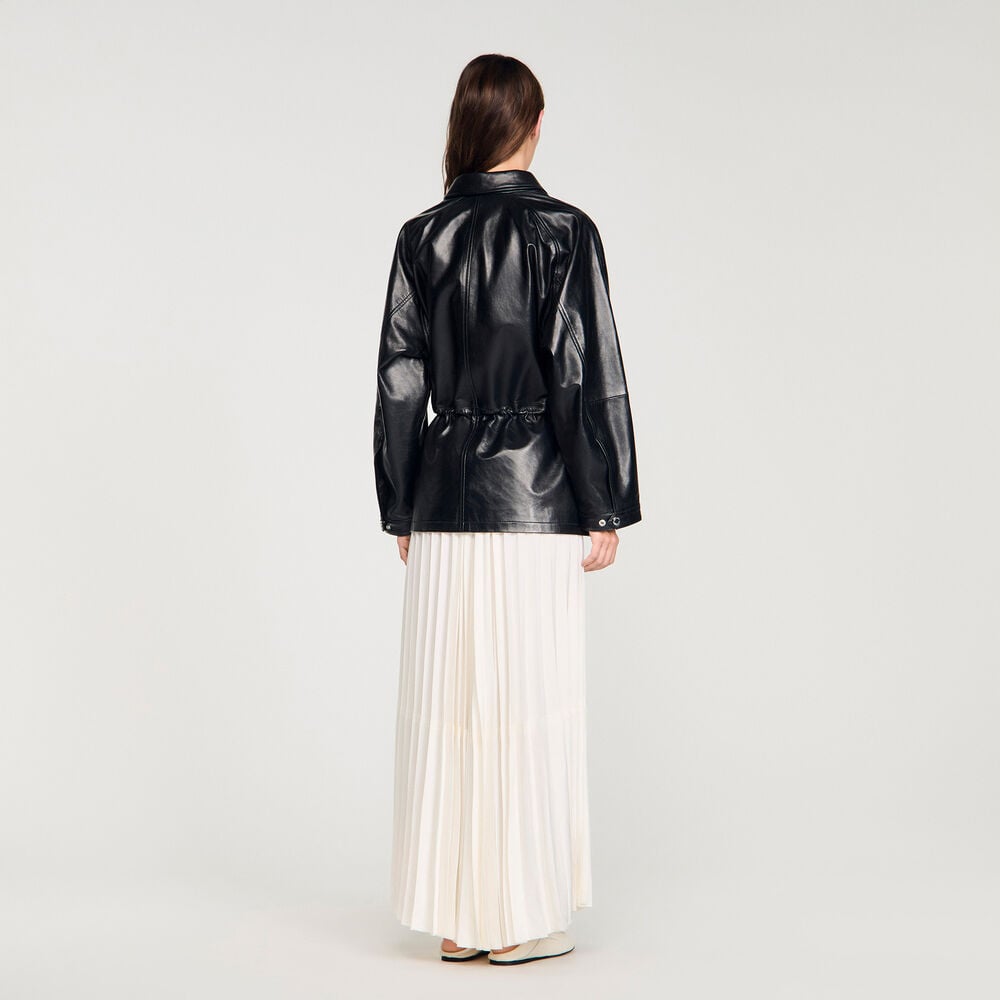 Sandro Blouson en cuir lisse – Noir – vue 5