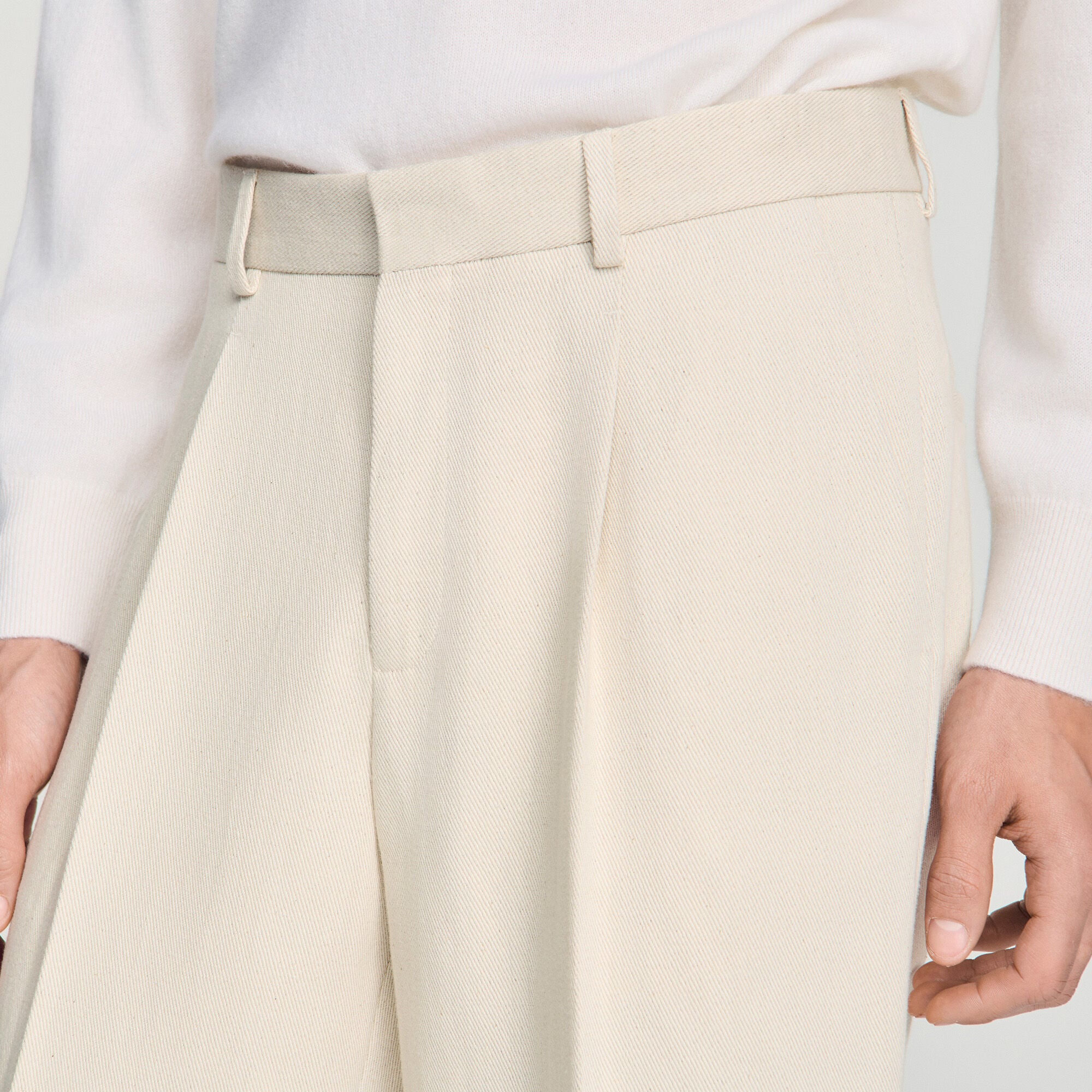 Pantalon large coton lin &agrave; pli