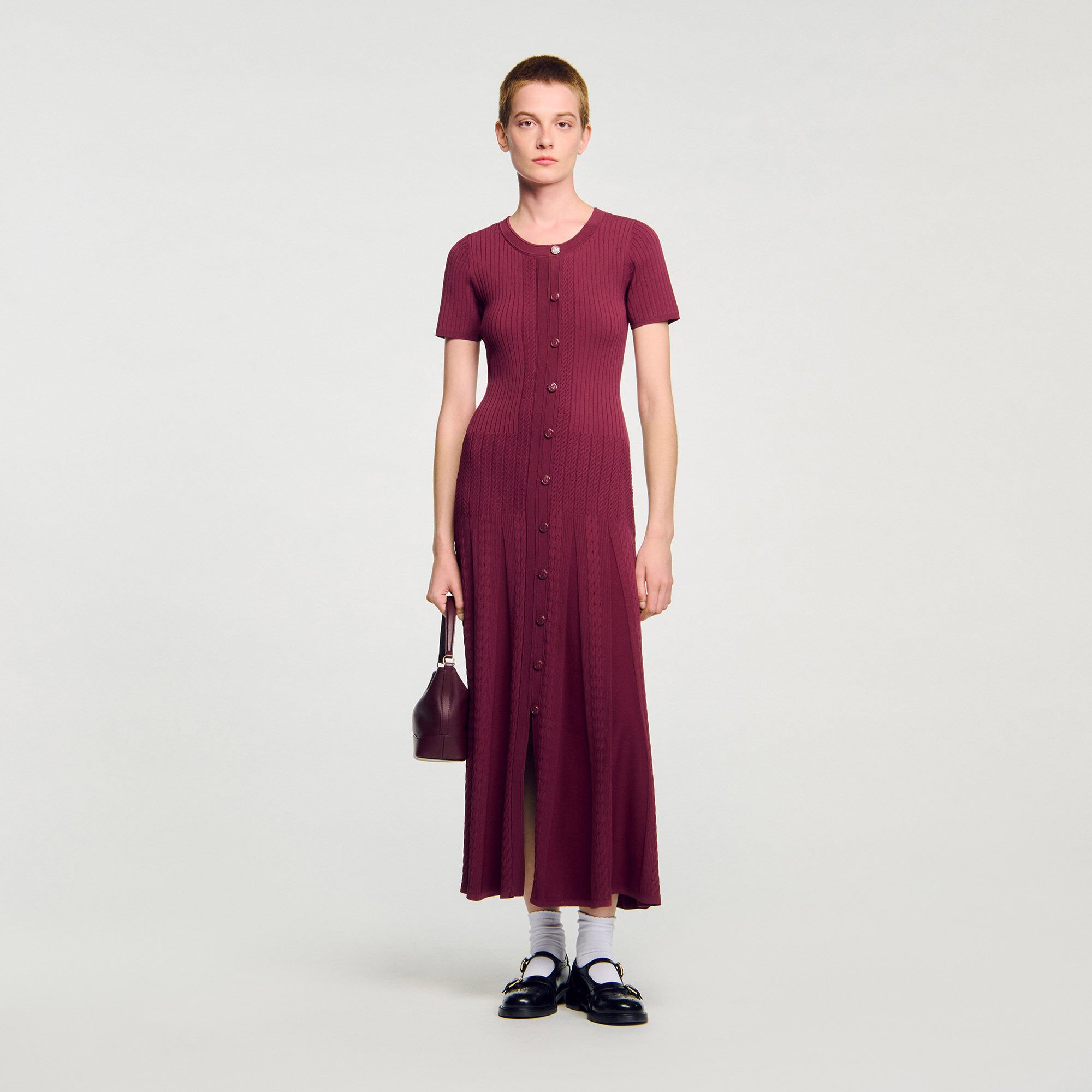 sandro★ROBE LONGUE EN MAILLE ワンピース Robe longue en maille rouge pour femme | Sandro Paris