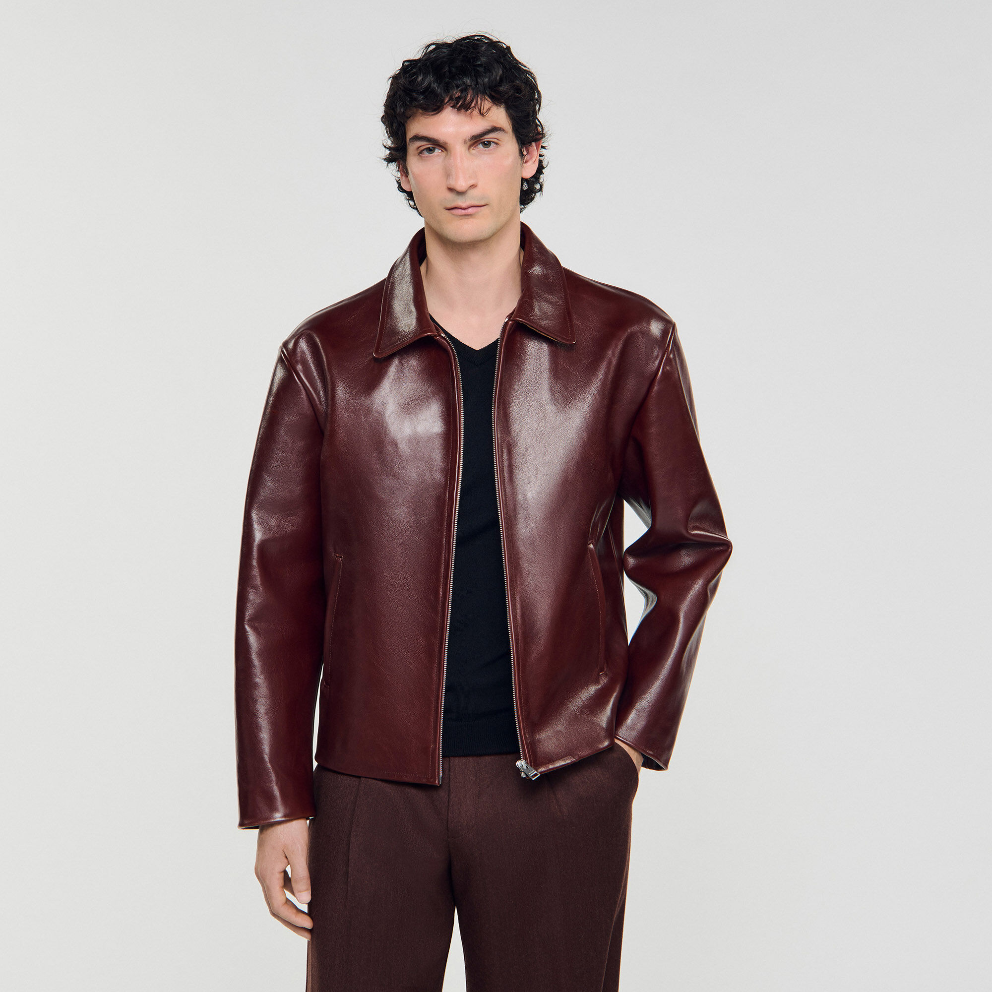 Blouson zippé en cuir