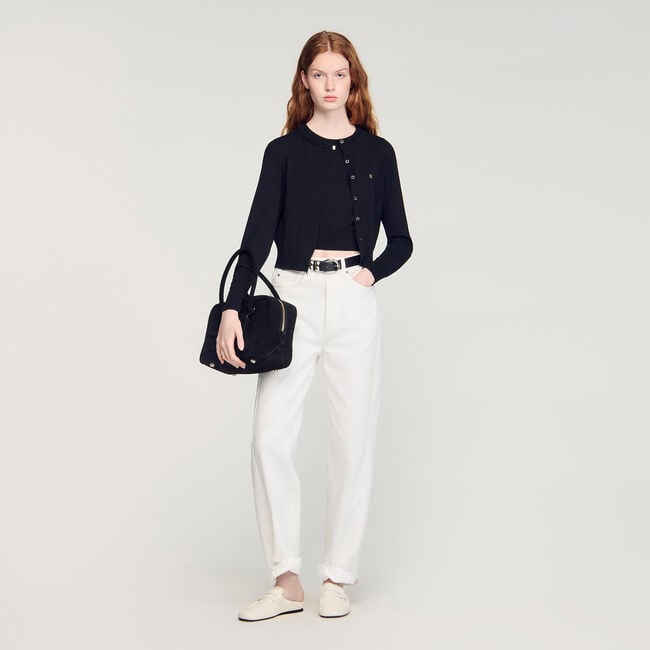 Cardigan court col rond rembourr&eacute;