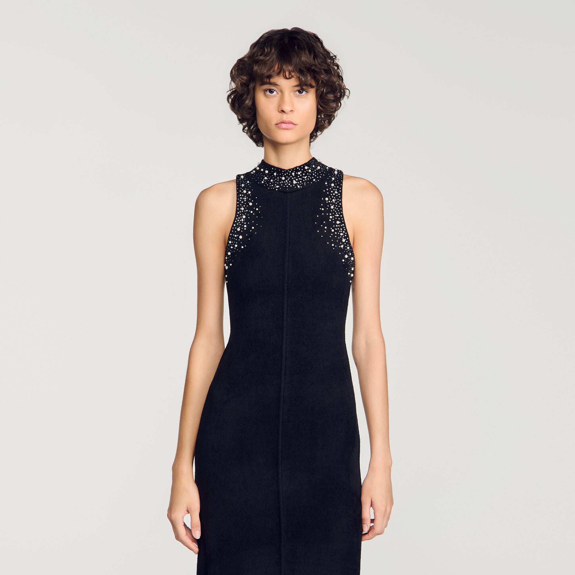 Robe longue en velours &agrave; strass - Femme | Sandro Paris