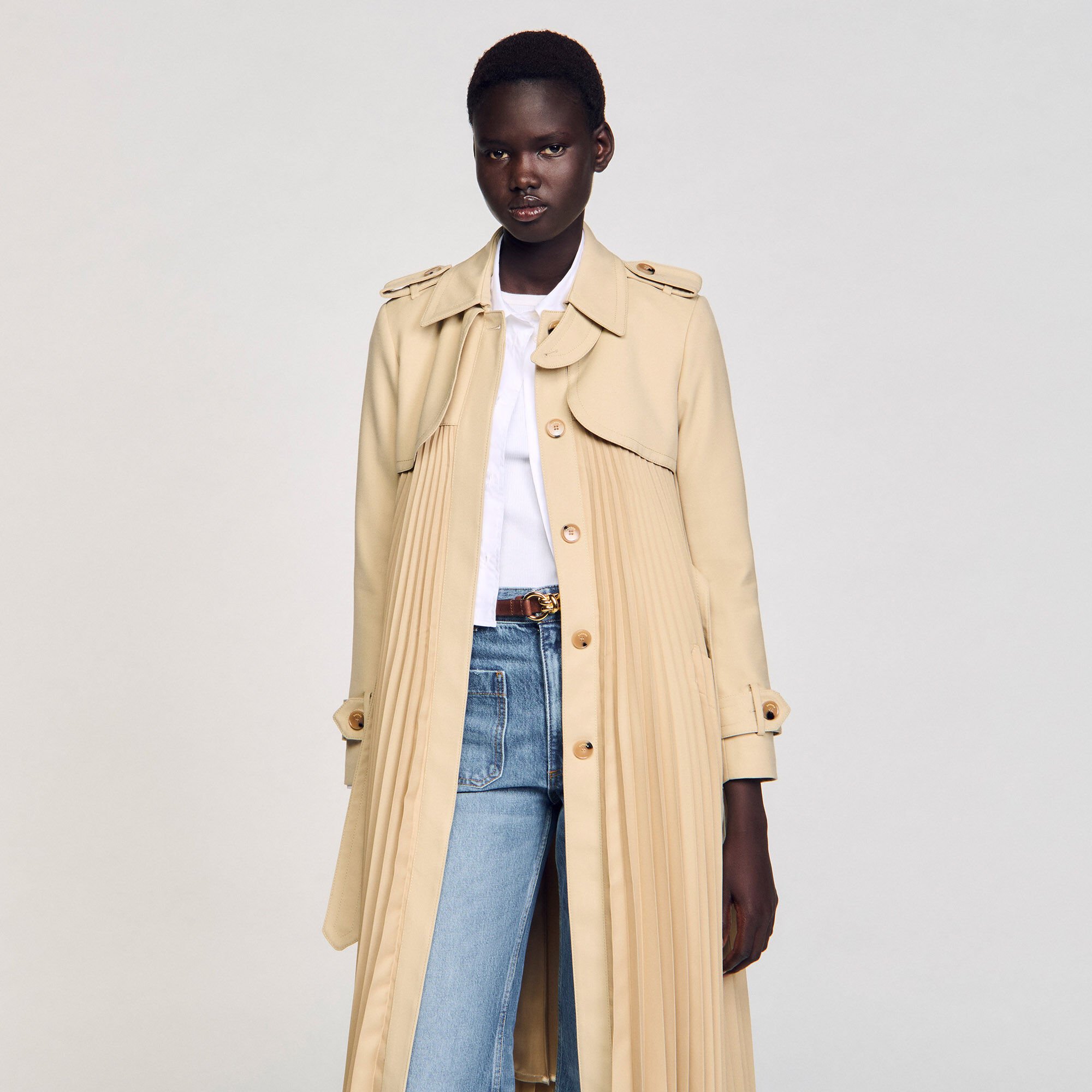 Trench plissé à ceinturer