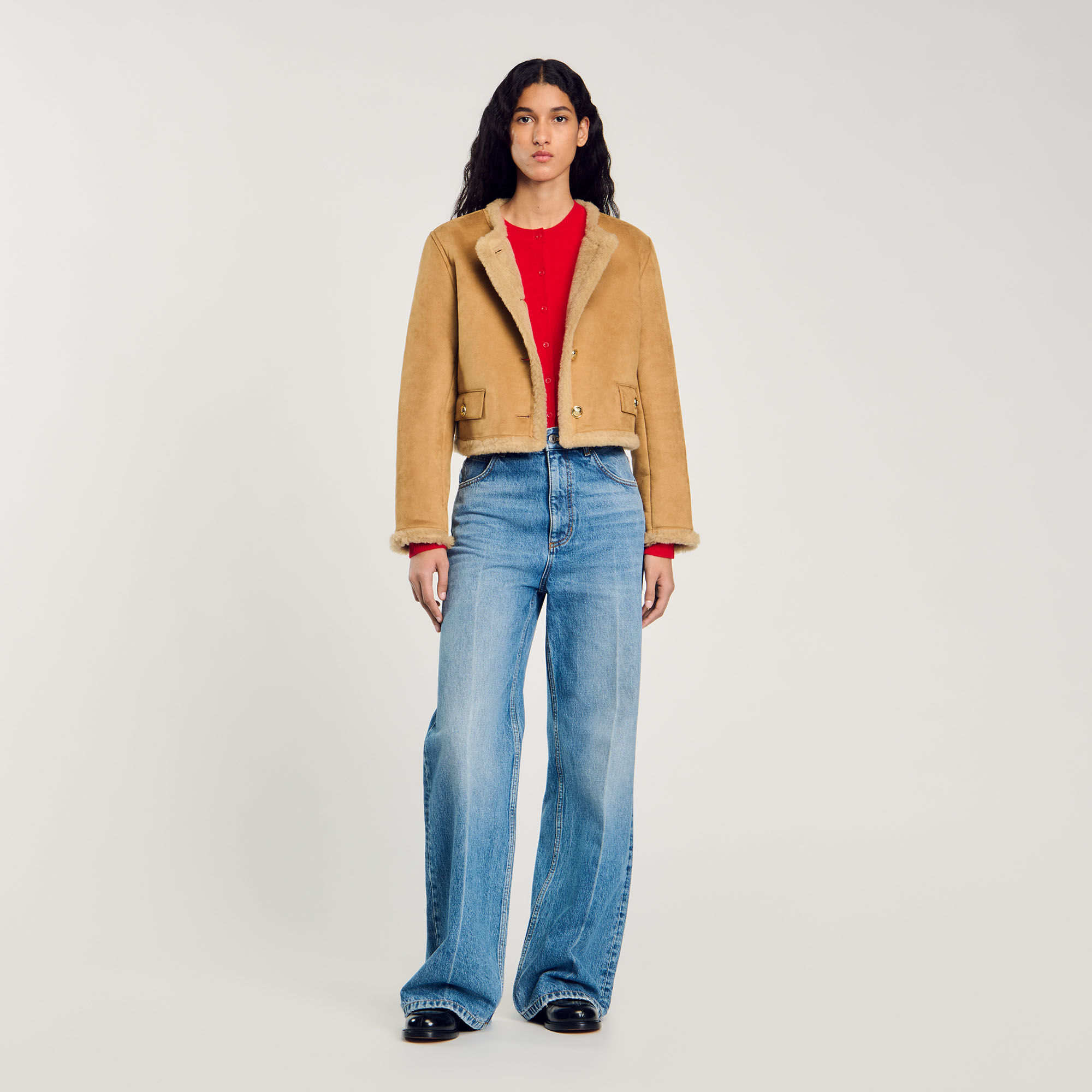 Veste en fausse fourrure beige pour femme Sandro Paris