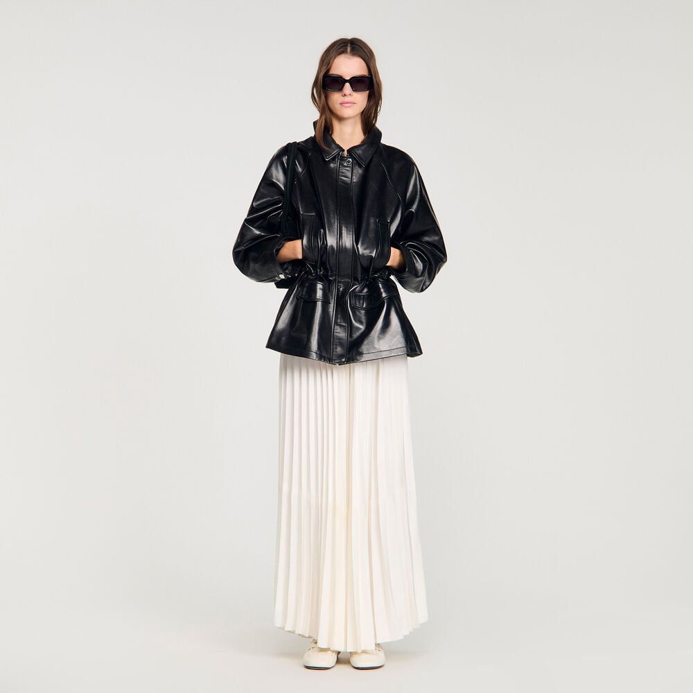 Sandro Blouson en cuir lisse – Noir