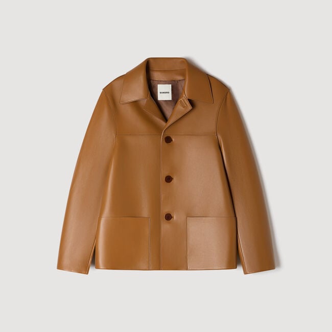 Blouson en cuir d&rsquo;agneau boutonn&eacute;