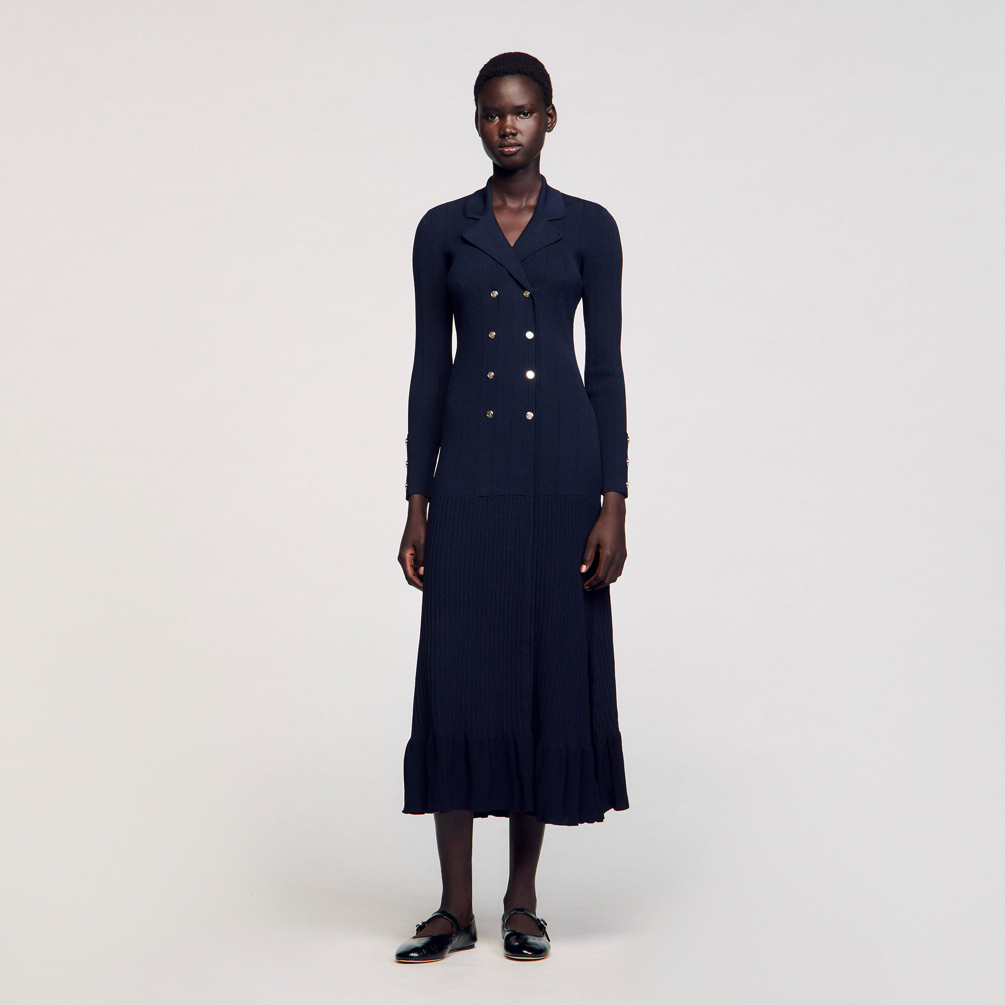 Robe longue en maille bleu pour femme | Sandro Paris