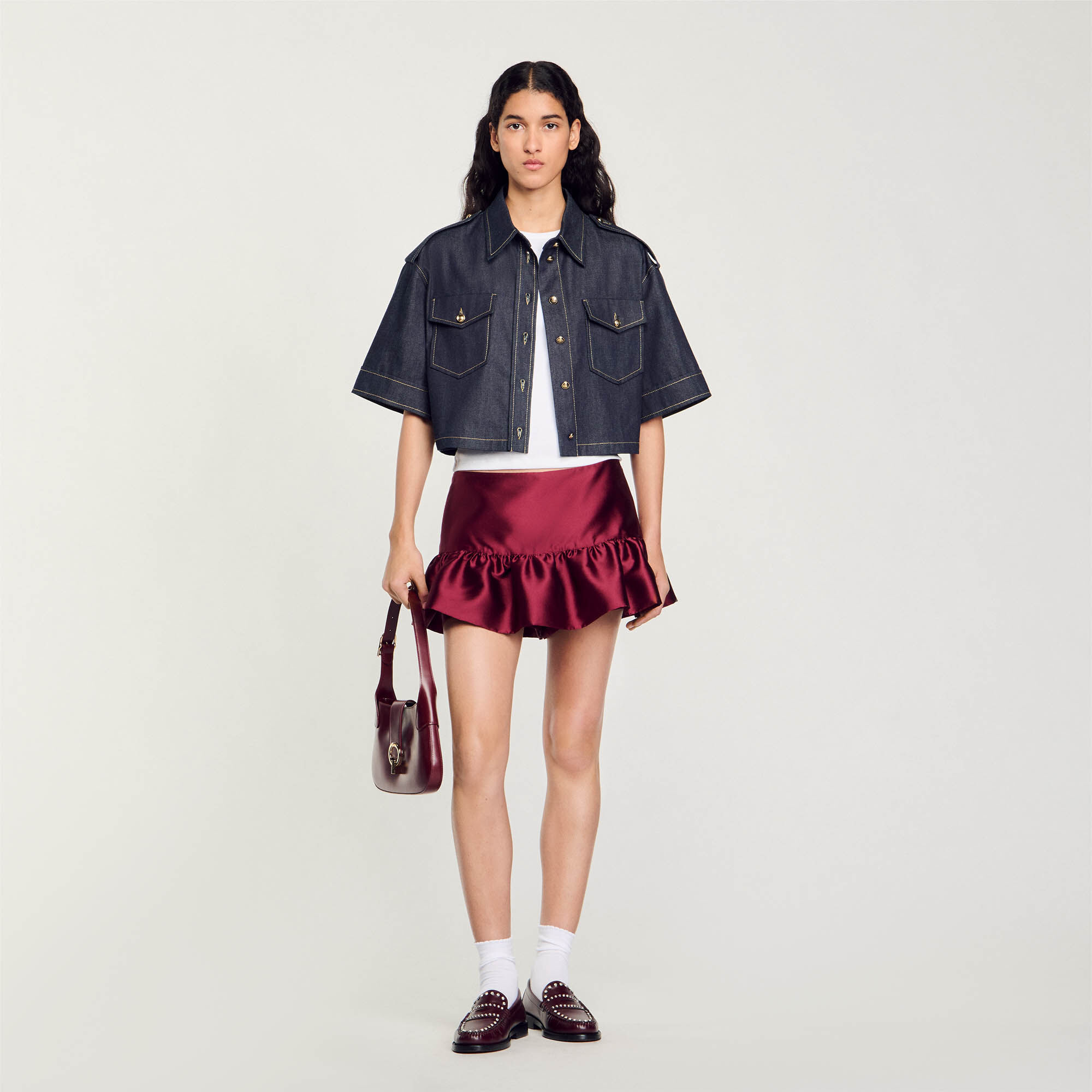 Mini short jupe en satin rouge pour femme Sandro Paris