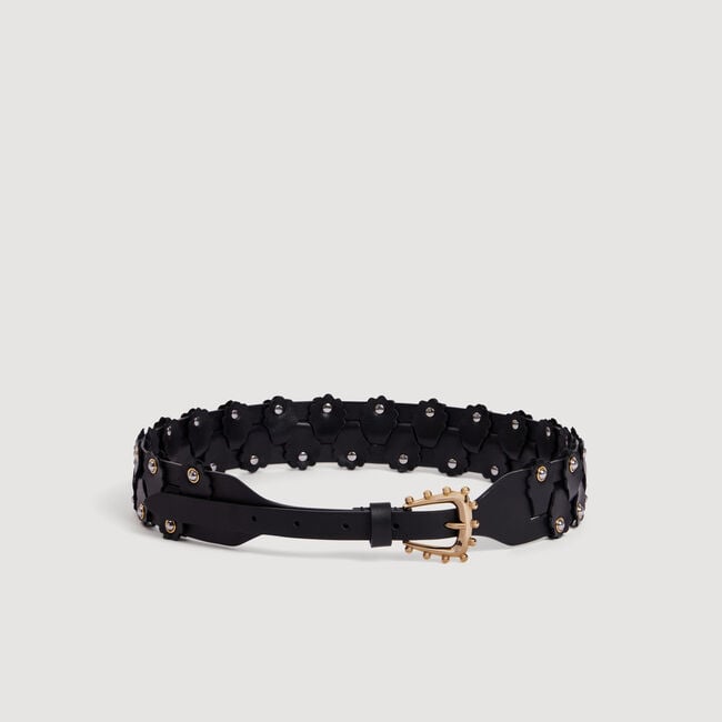 Ceinture en cuir entrelac&eacute; &agrave; studs