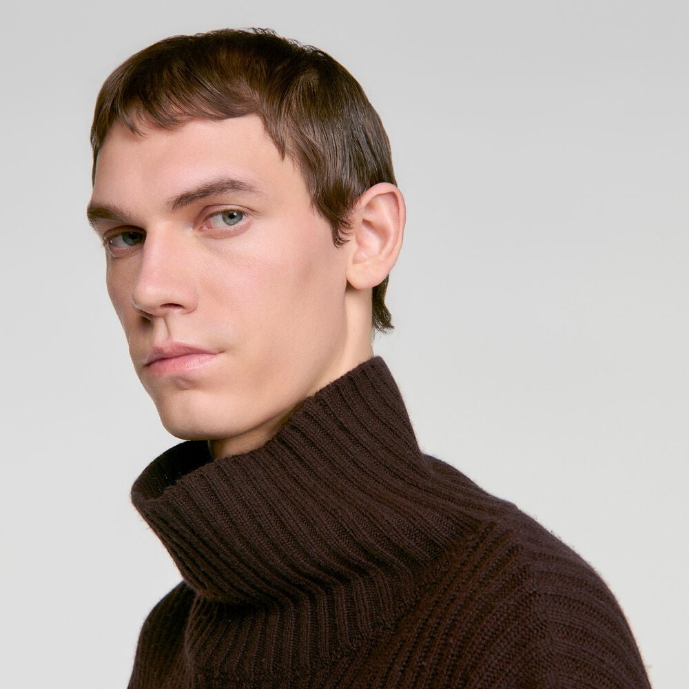 Sandro Gerippter Woll-Kaschmir-Pullover – Schokolade – Ansicht 3