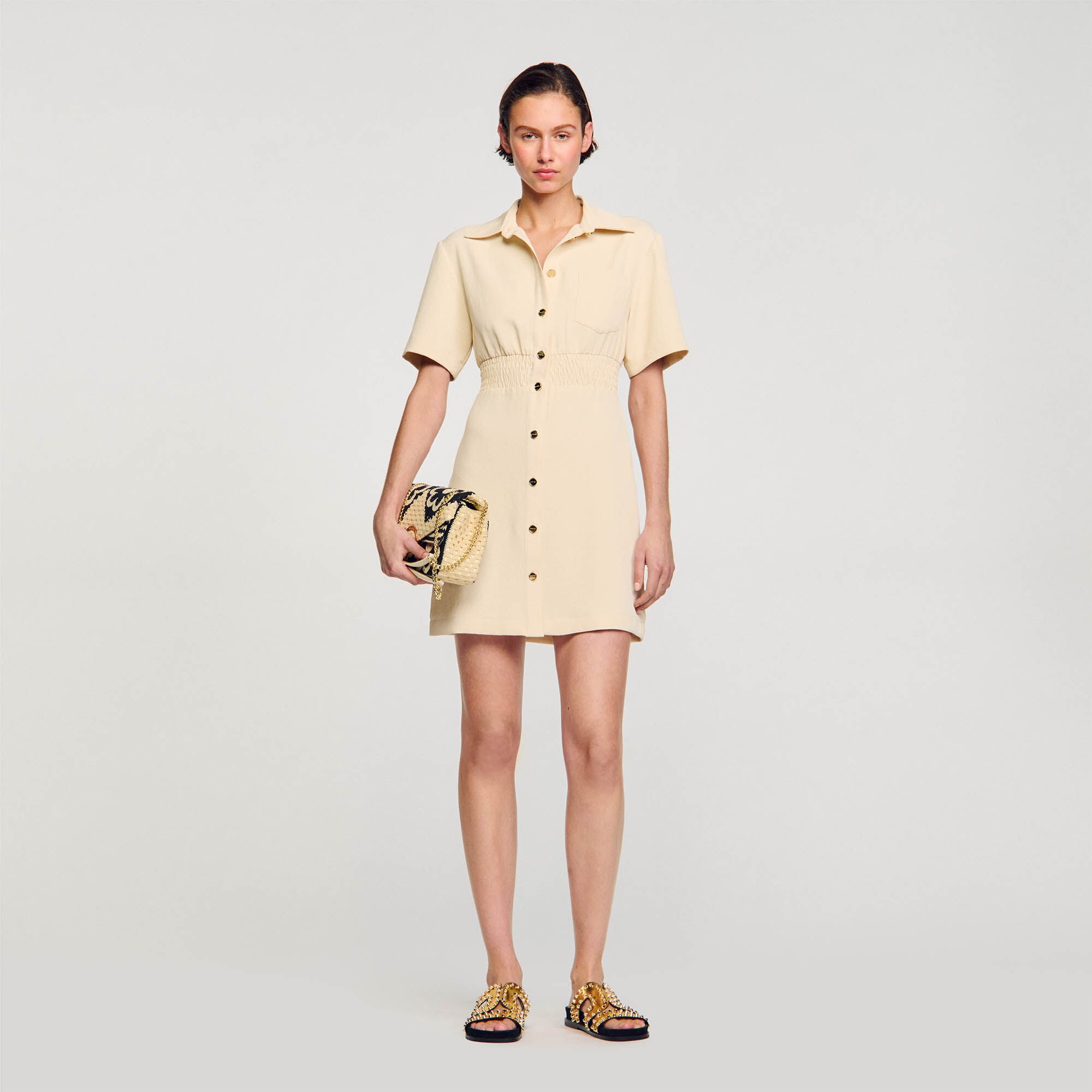 Robe courte boutonnee beige pour femme Sandro Paris