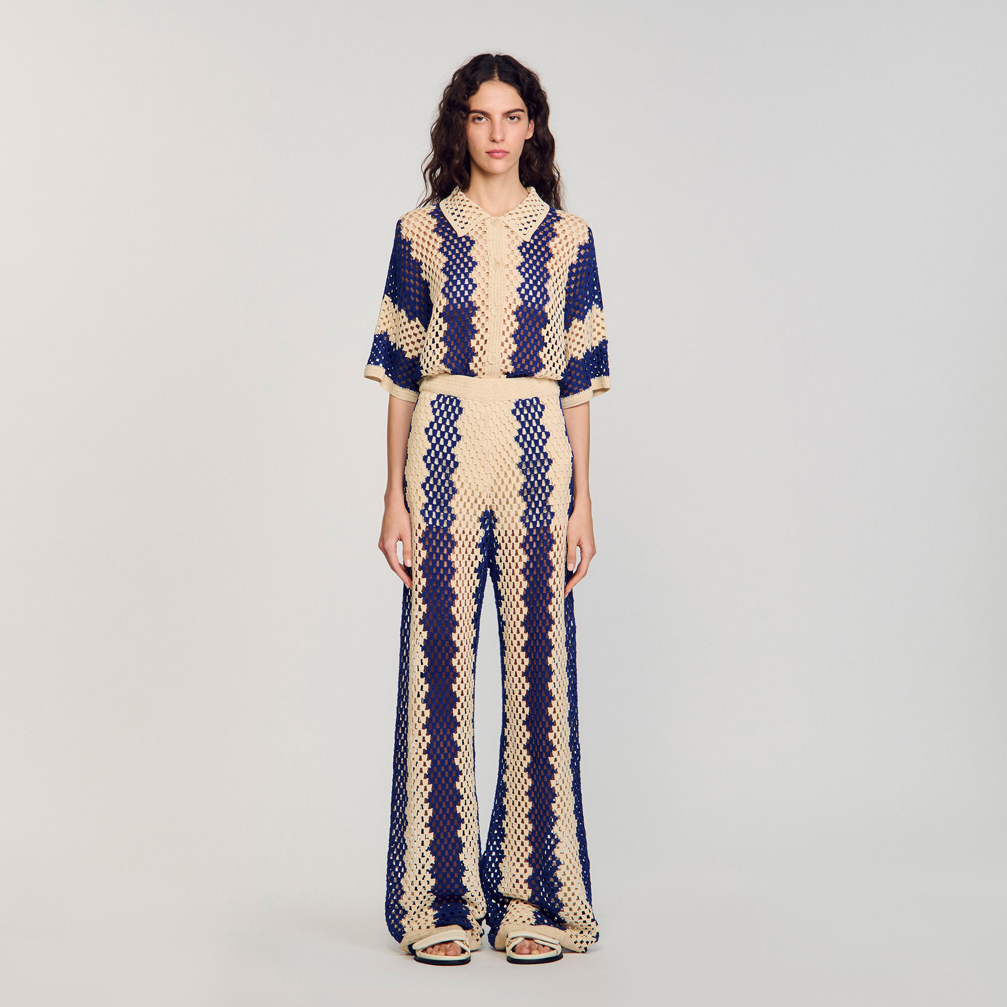 Pantalon en maille bicolore