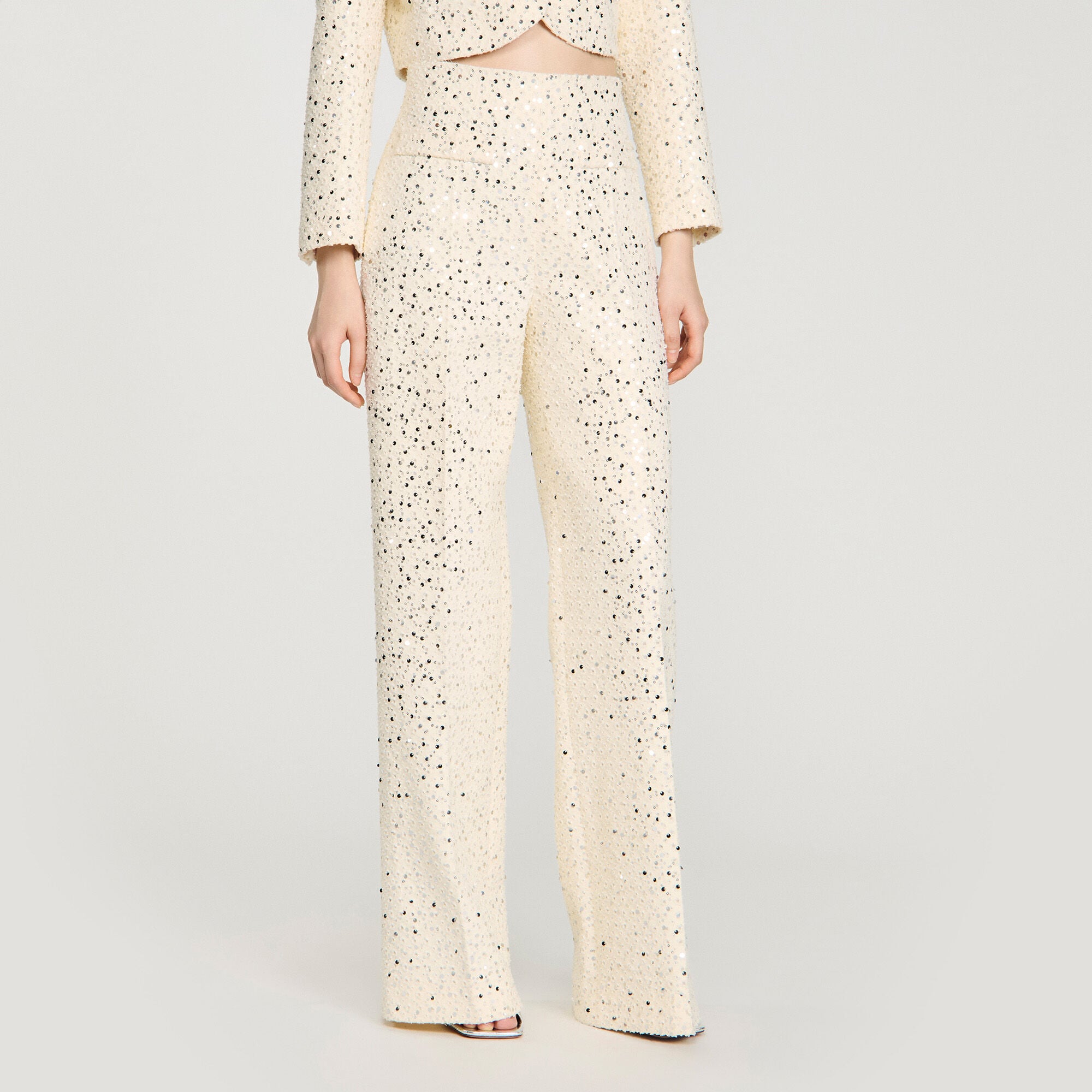 Pantalon droit &agrave; sequins en coton