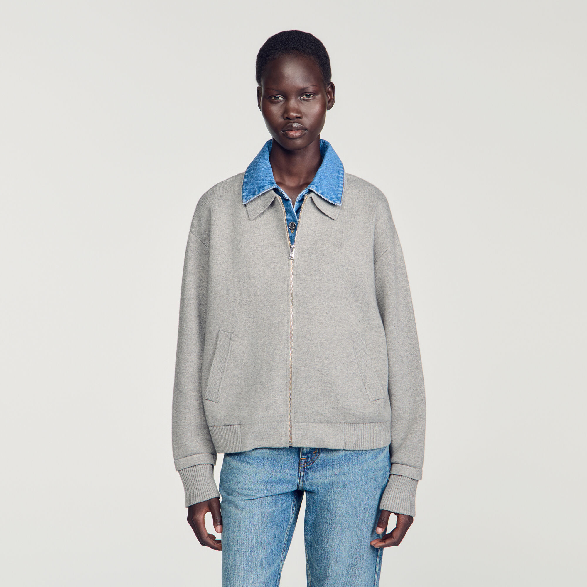 Cardigan zipp&eacute; effet 2 en 1 - Femme | Sandro Paris
