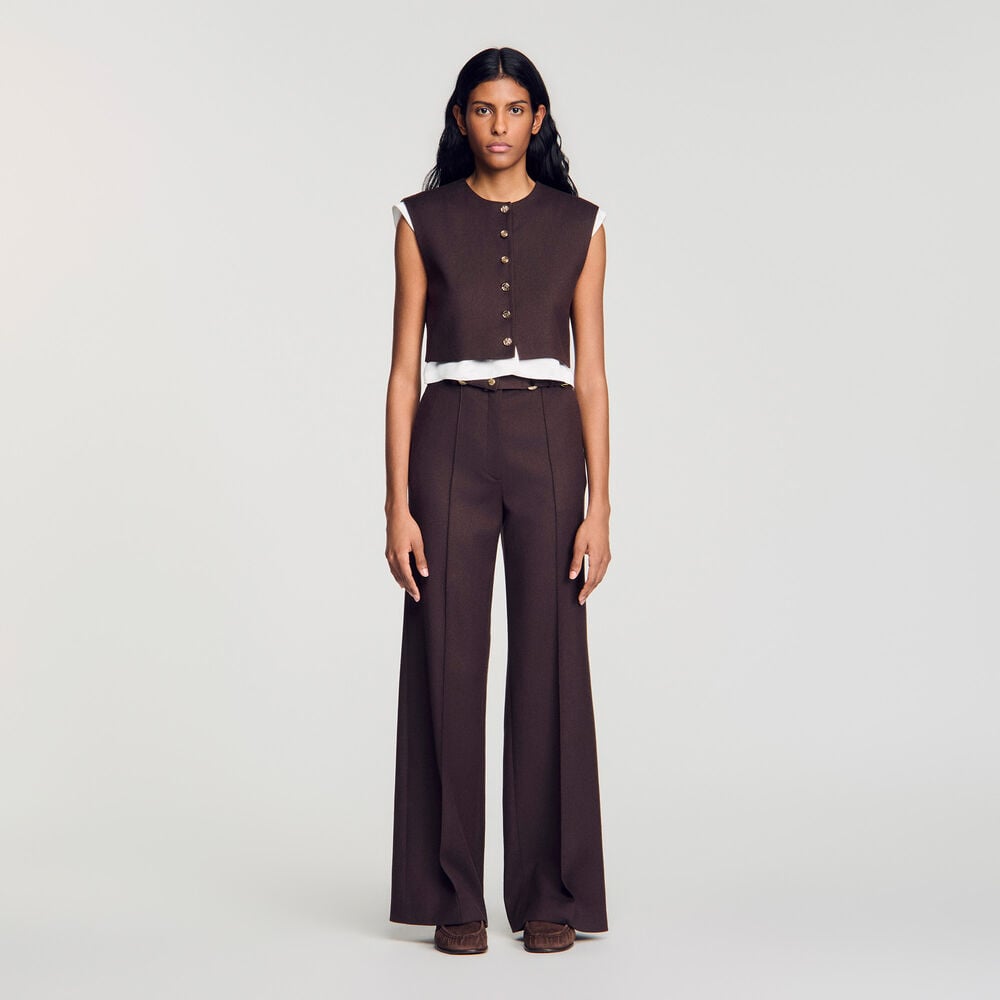 Sandro Top court en laine 2 en 1 – Brun – vue 2