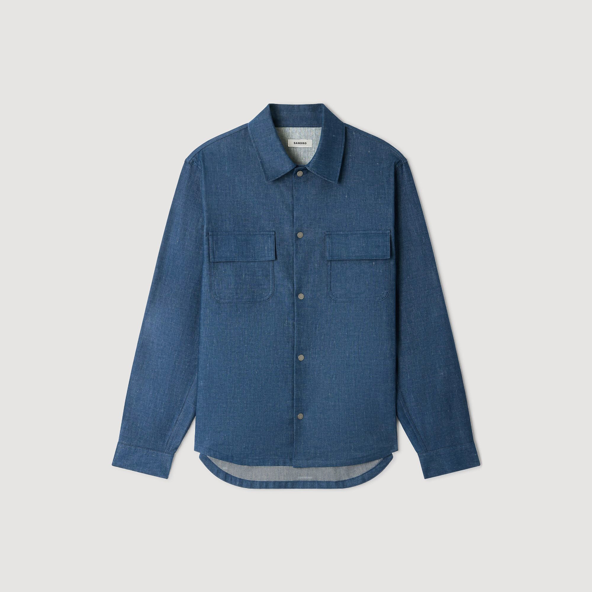 Chemise effet denim en coton et lin