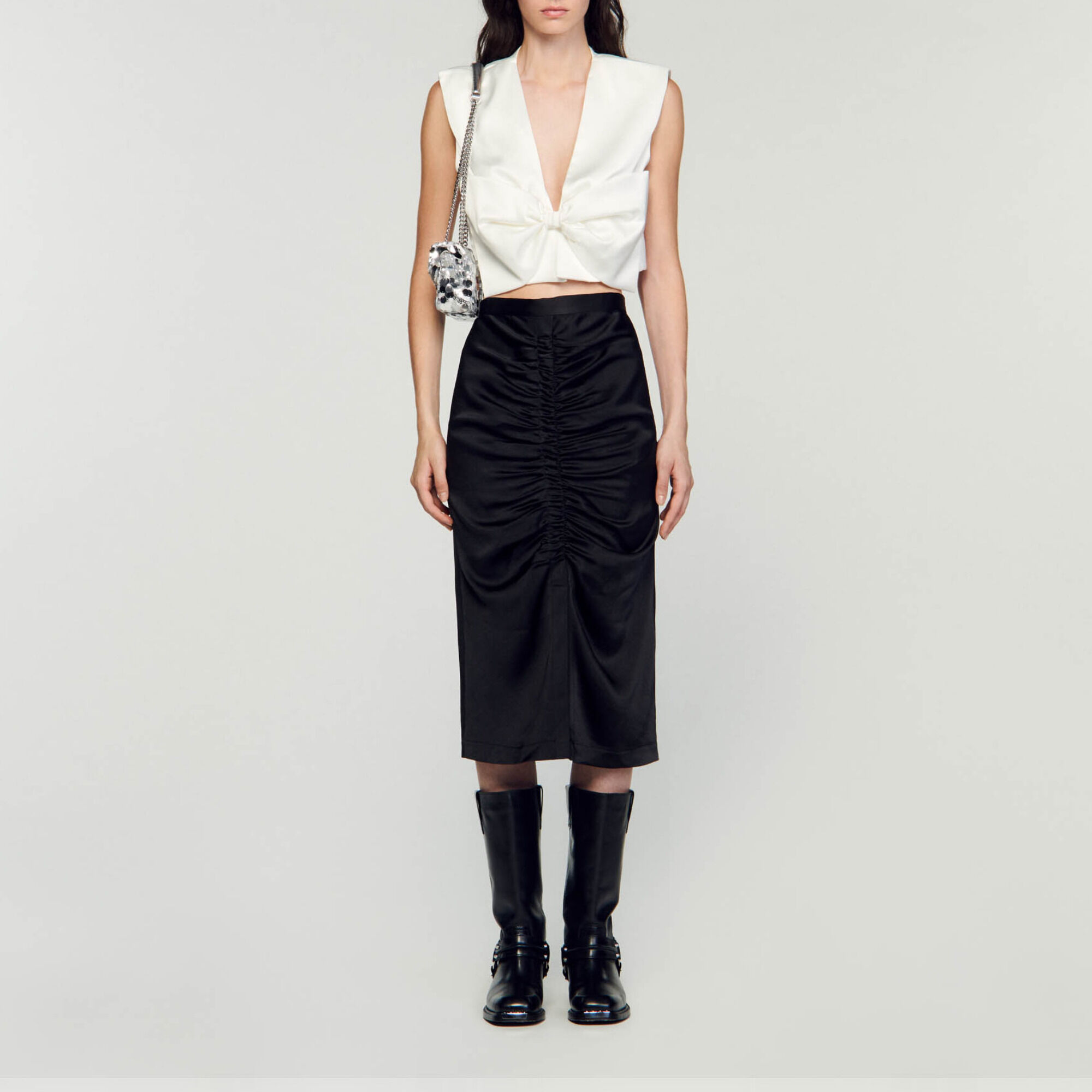 Jupe midi satinee Black Gray Women Sandro Paris