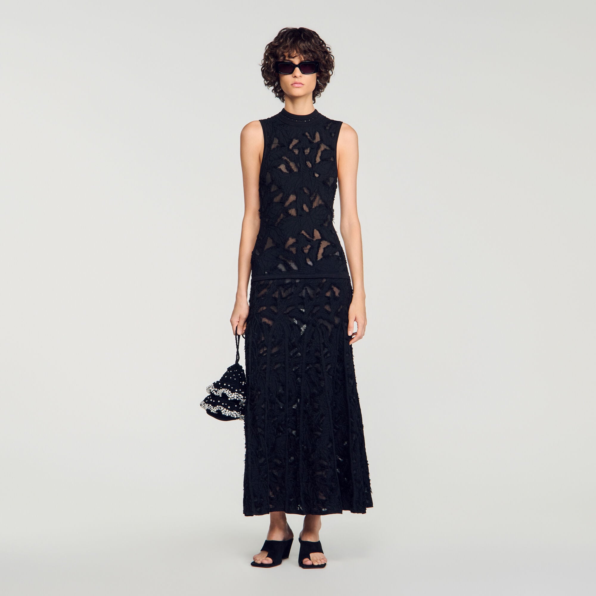 Sac en maille &agrave; perles  - Femme | Sandro Paris
