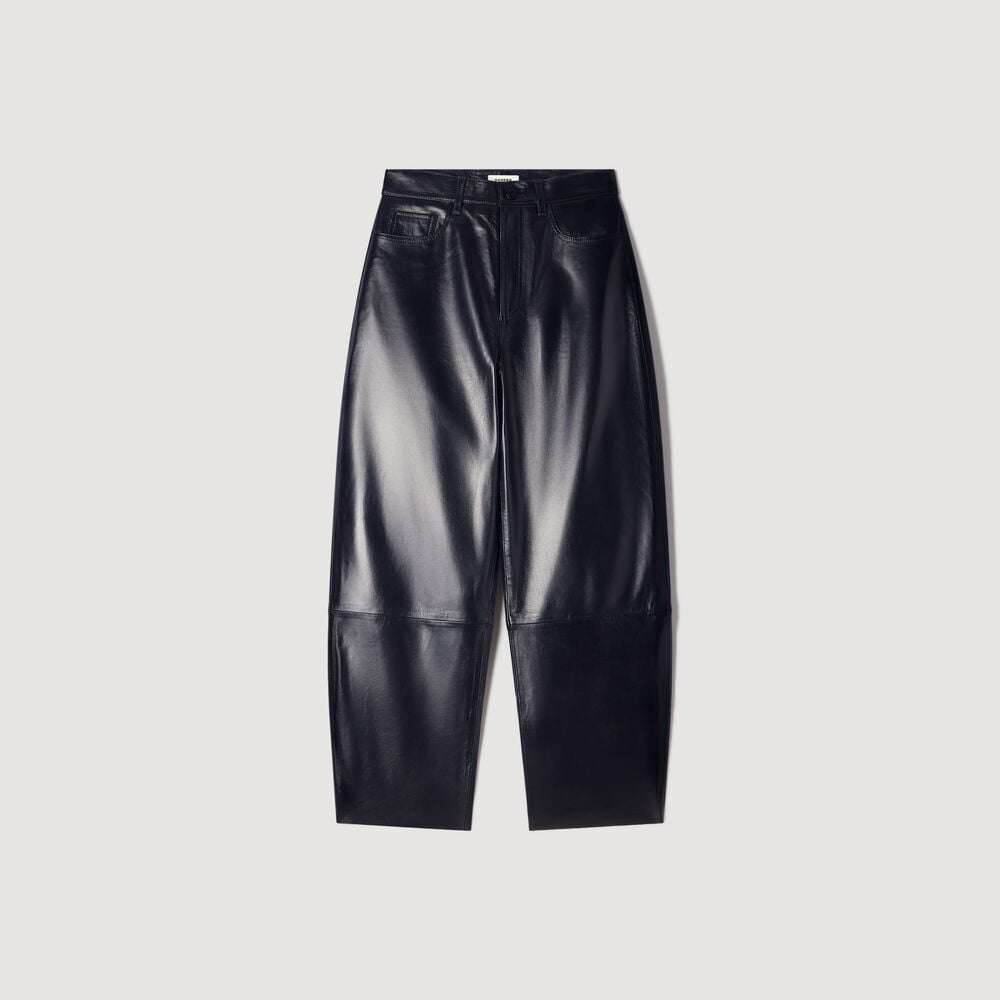 Sandro Pantalon barell en cuir – Noir – vue 6