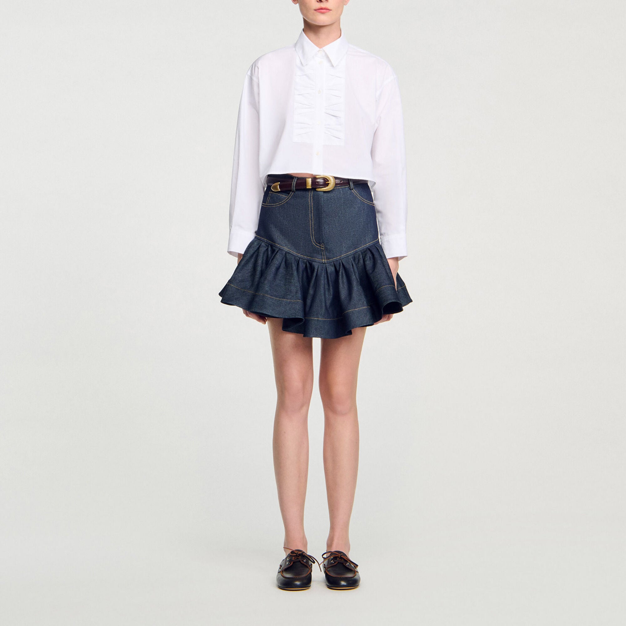 Chemise courte &agrave; d&eacute;tails n&oelig;uds - Femme | Sandro Paris