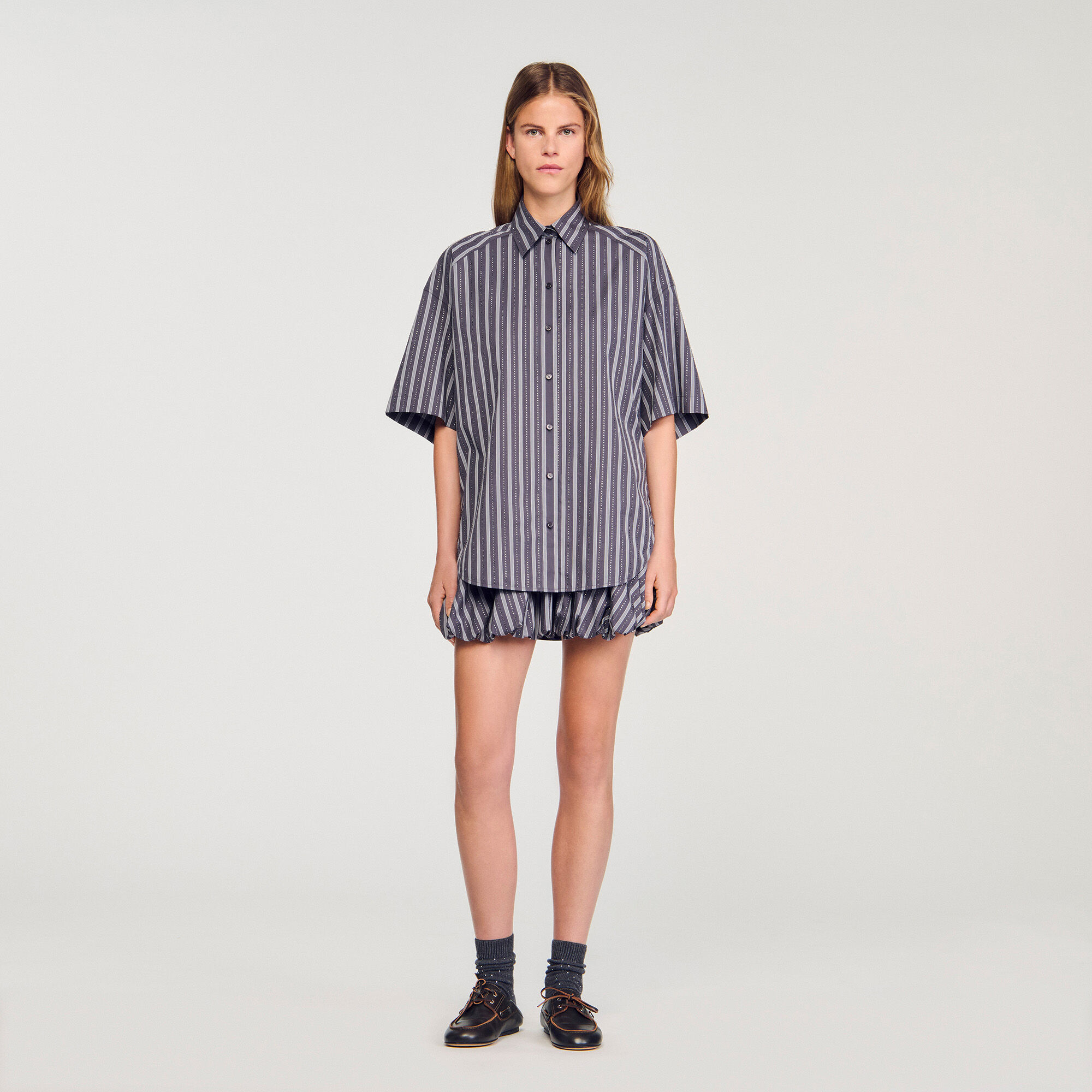 Chemise oversize rayée strassée