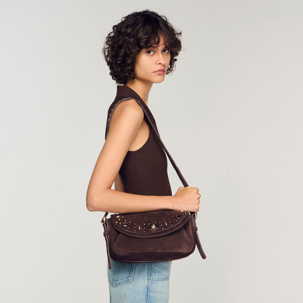 Sandro Sac LE MAMBO JANYS en suède à studs – Marron Fonce – vue 4