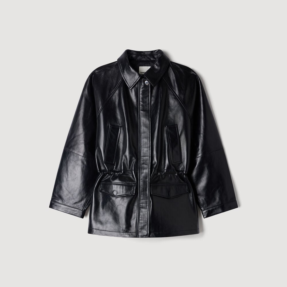 Sandro Blouson en cuir lisse – Noir – vue 7
