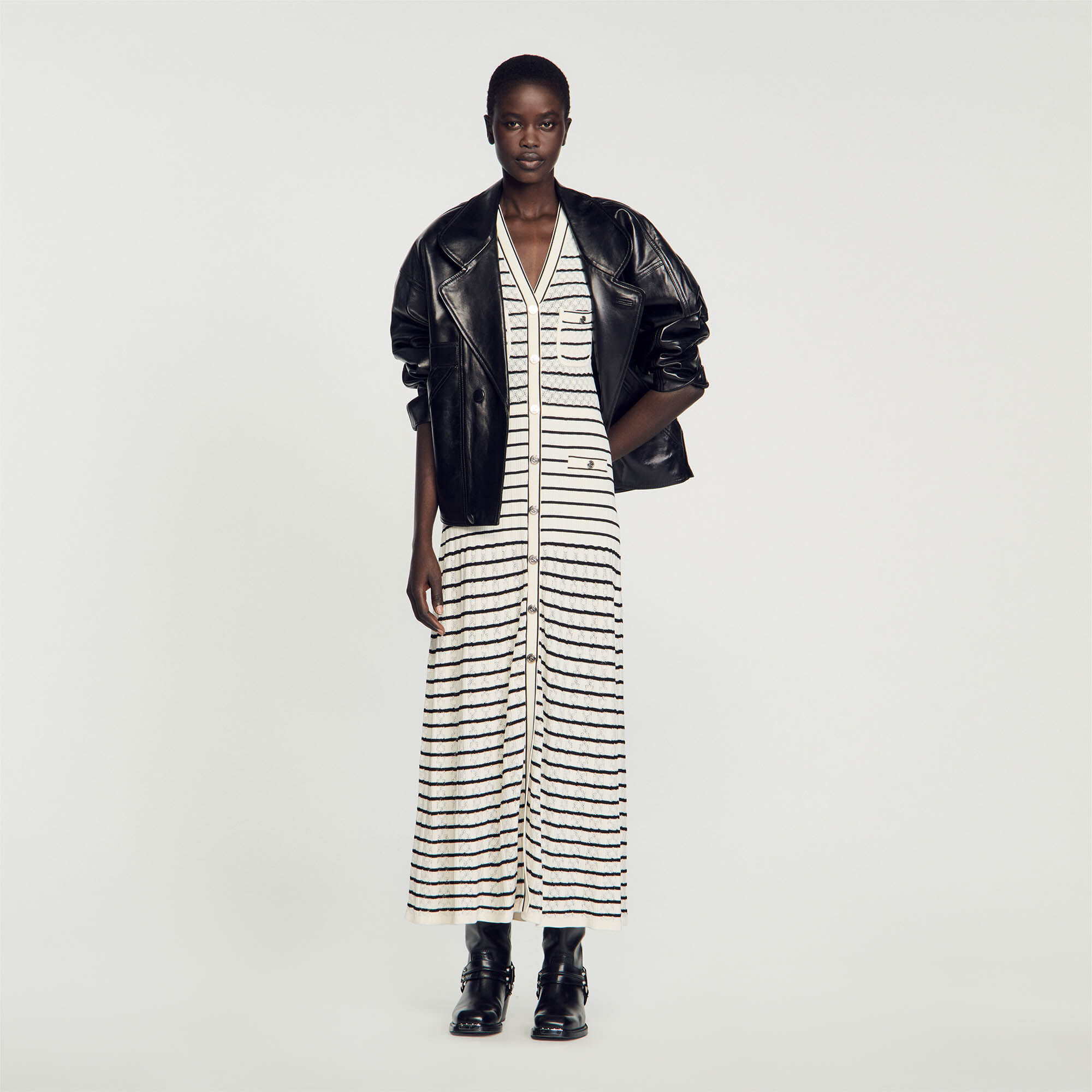 Robe midi en maille a rayures