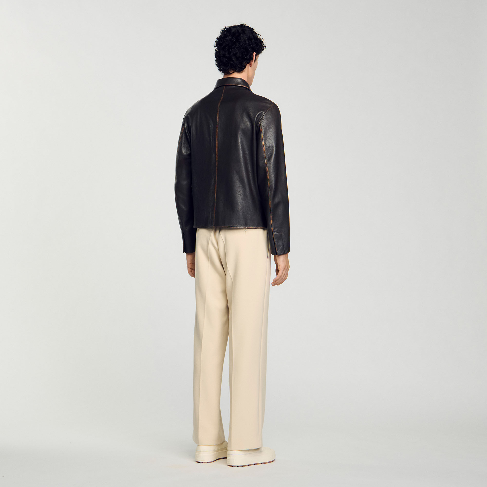 Blouson en cuir effet usé