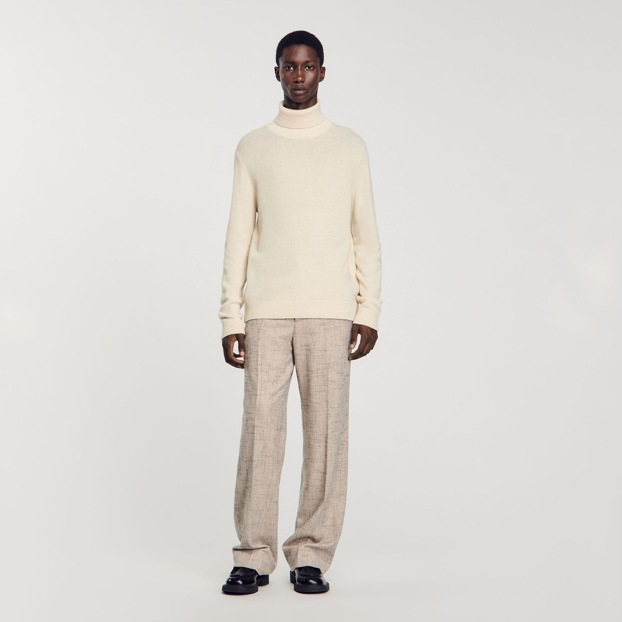 Pull col roule laine et cachemire beige pour homme Sandro Paris