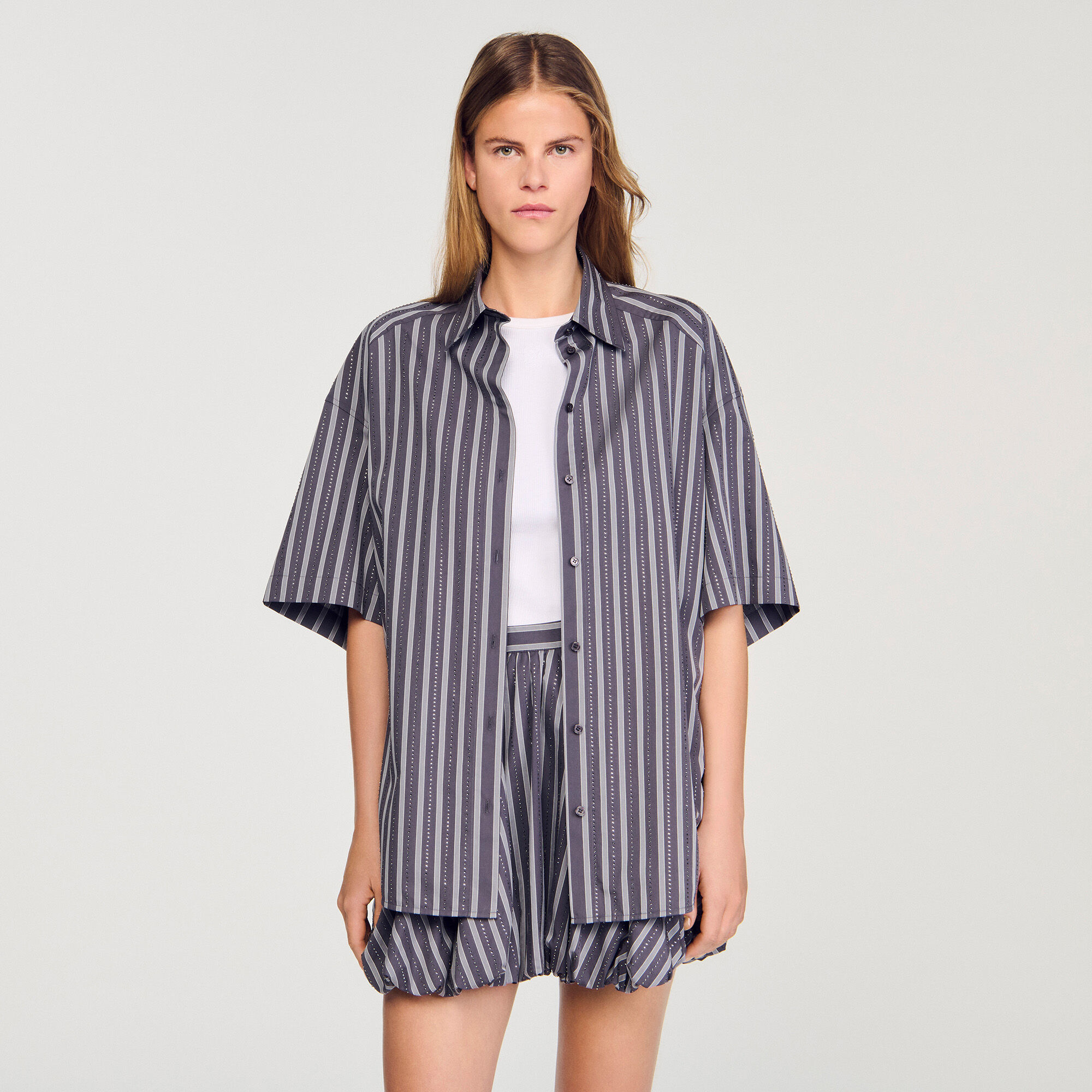 Chemise oversize rayée strassée