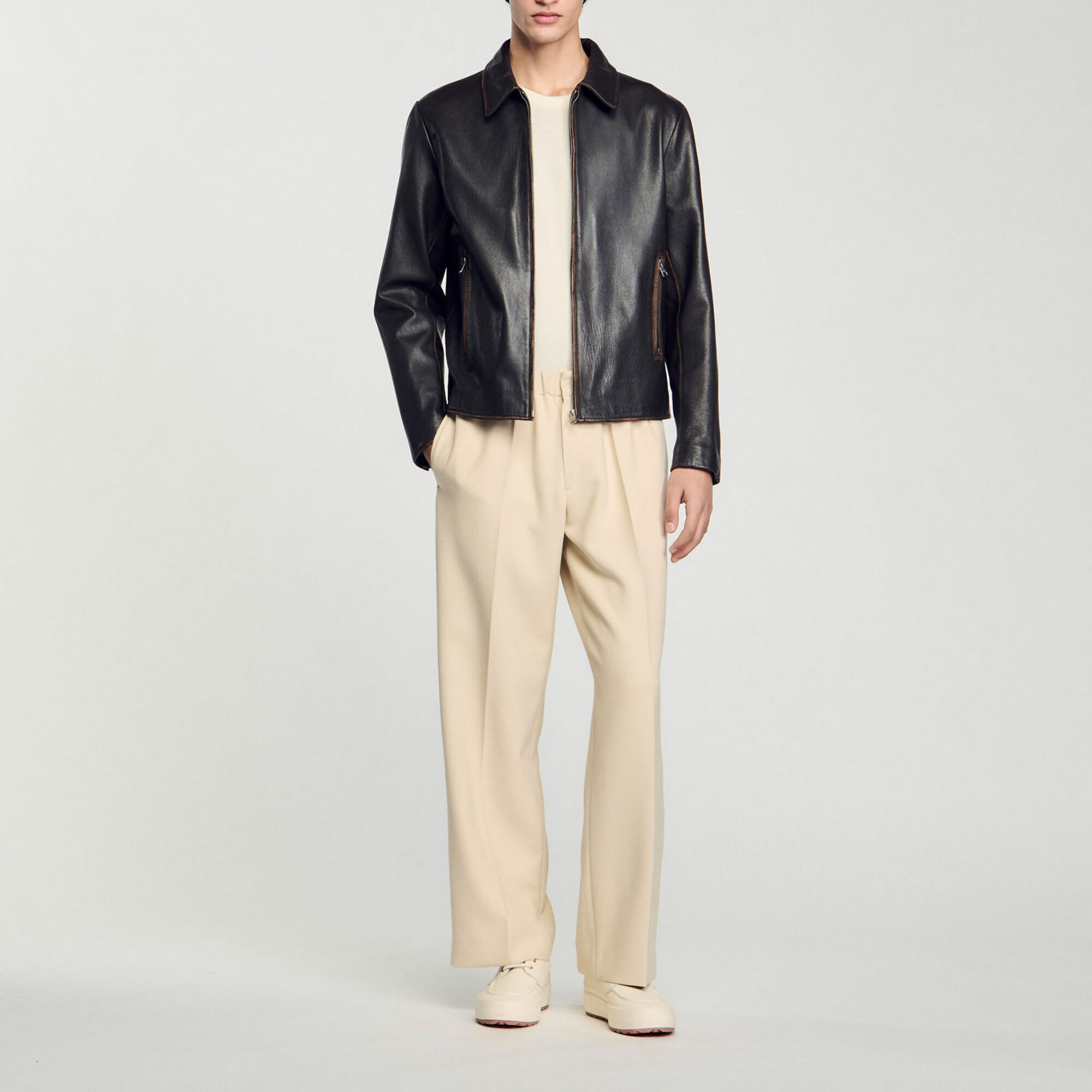 Blouson en cuir effet us&eacute;
