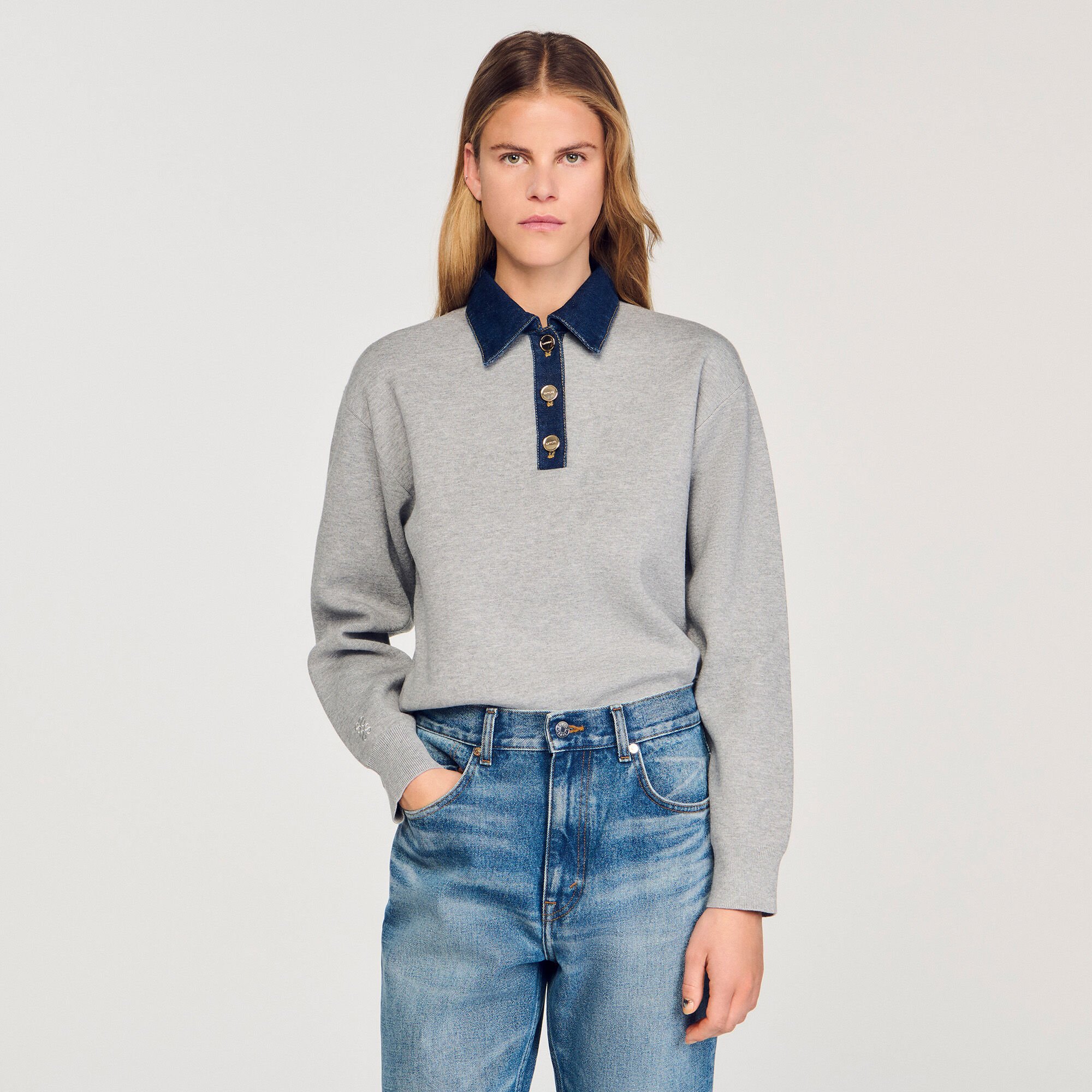 Pull à col polo et manches longues