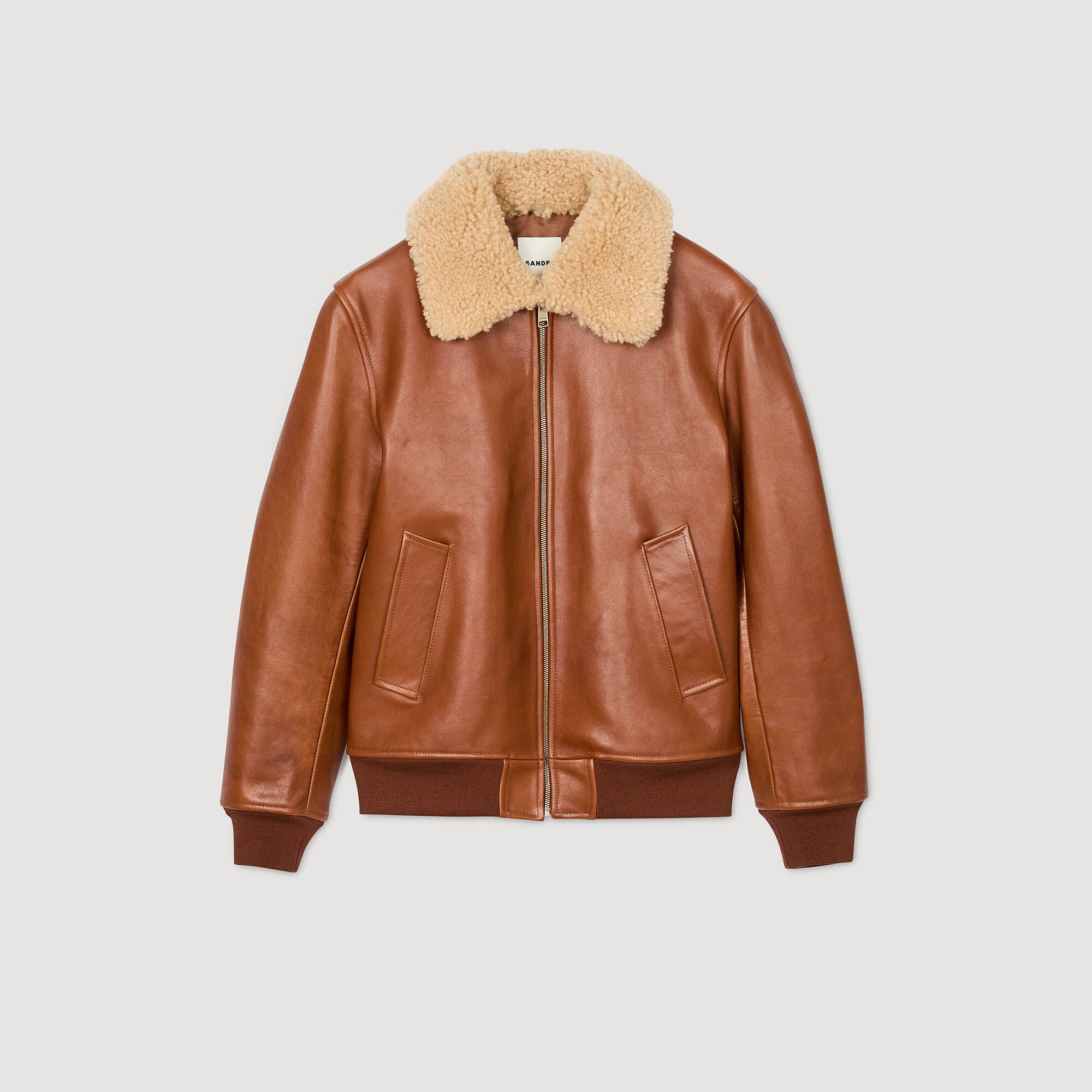 Blouson en cuir à col fourré