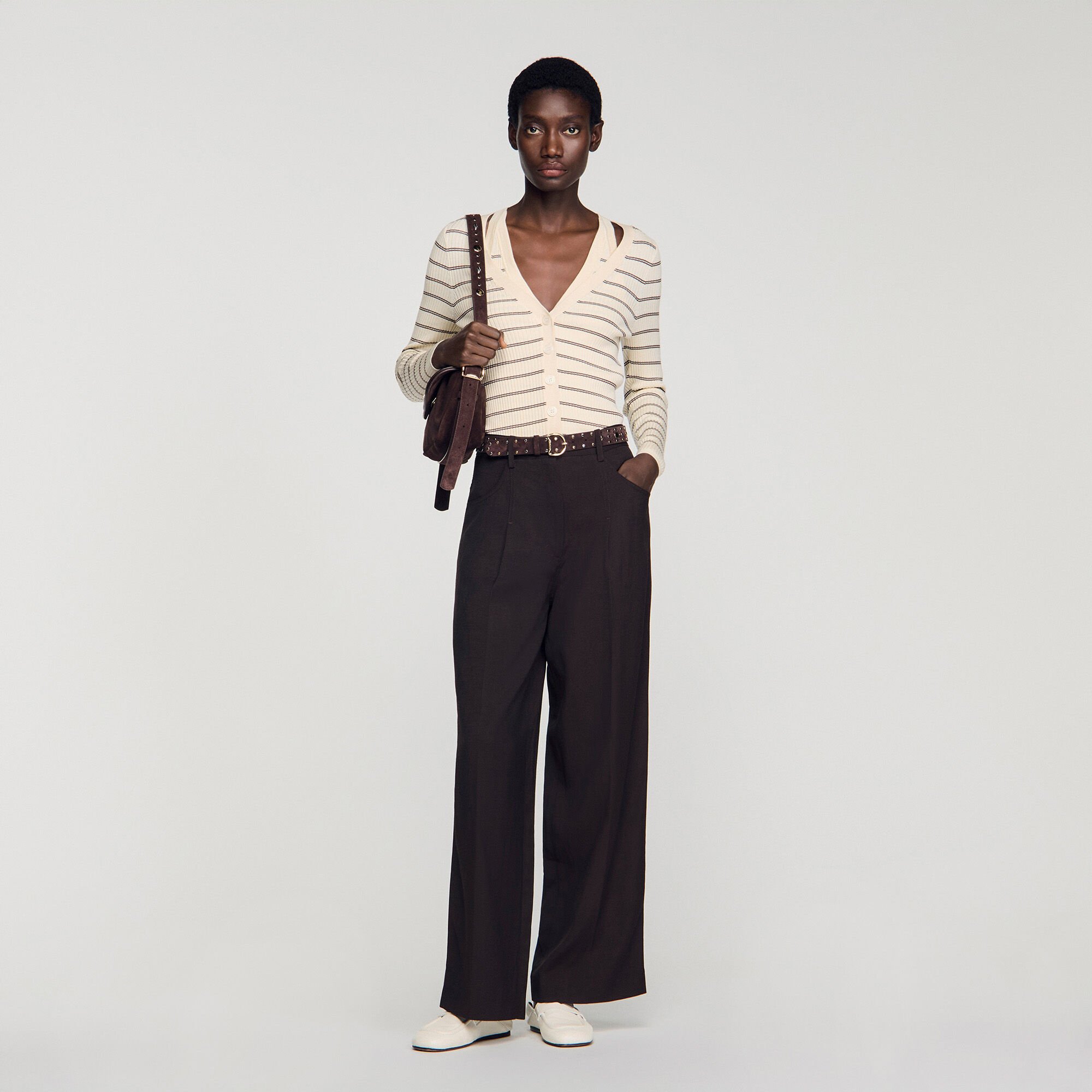 Cardigan c&ocirc;tel&eacute; &agrave; rayures 