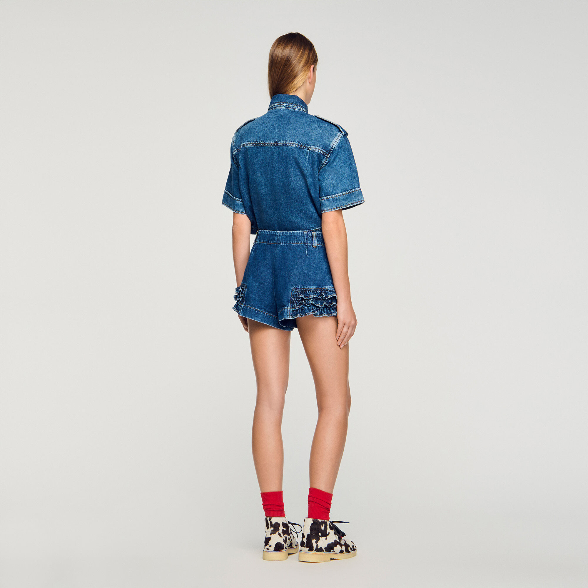 Short en denim à volants 