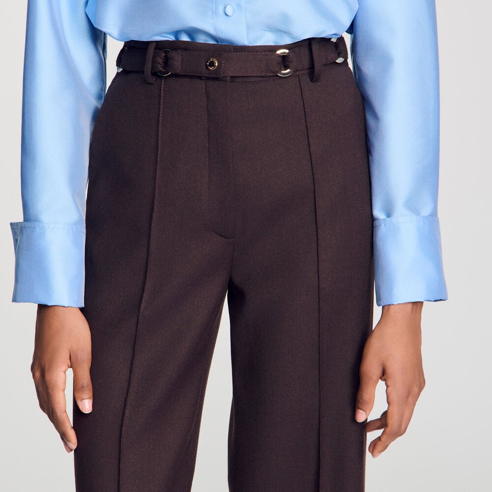 Sandro Pantalon à anneaux métalliques – Brun – vue 3