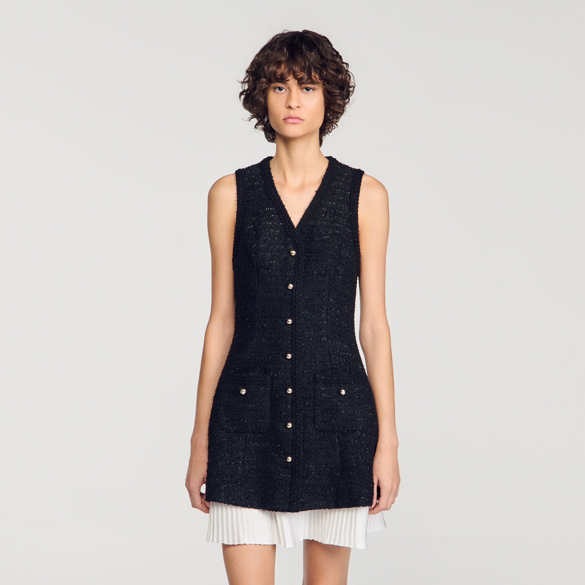 Robe courte bicolore en tweed - Femme | Sandro Paris