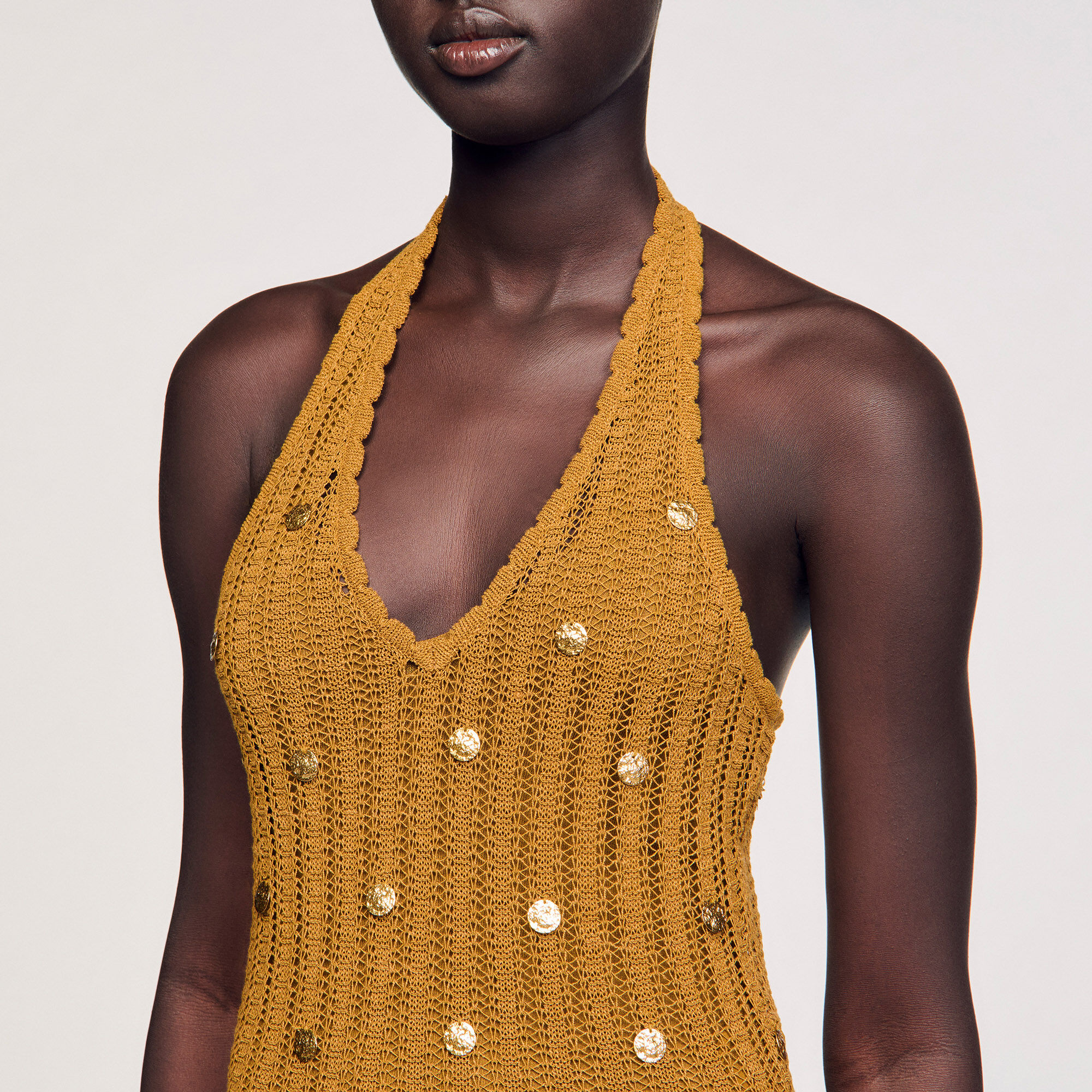 Robe longue en maille à pampilles