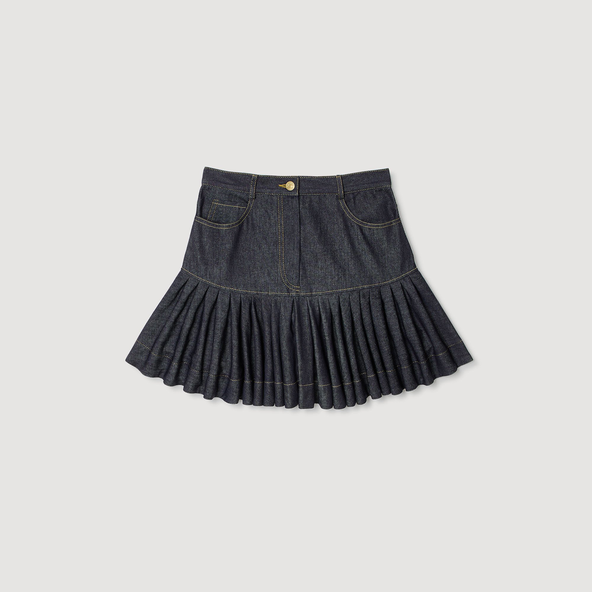 Jupe courte en denim à volants