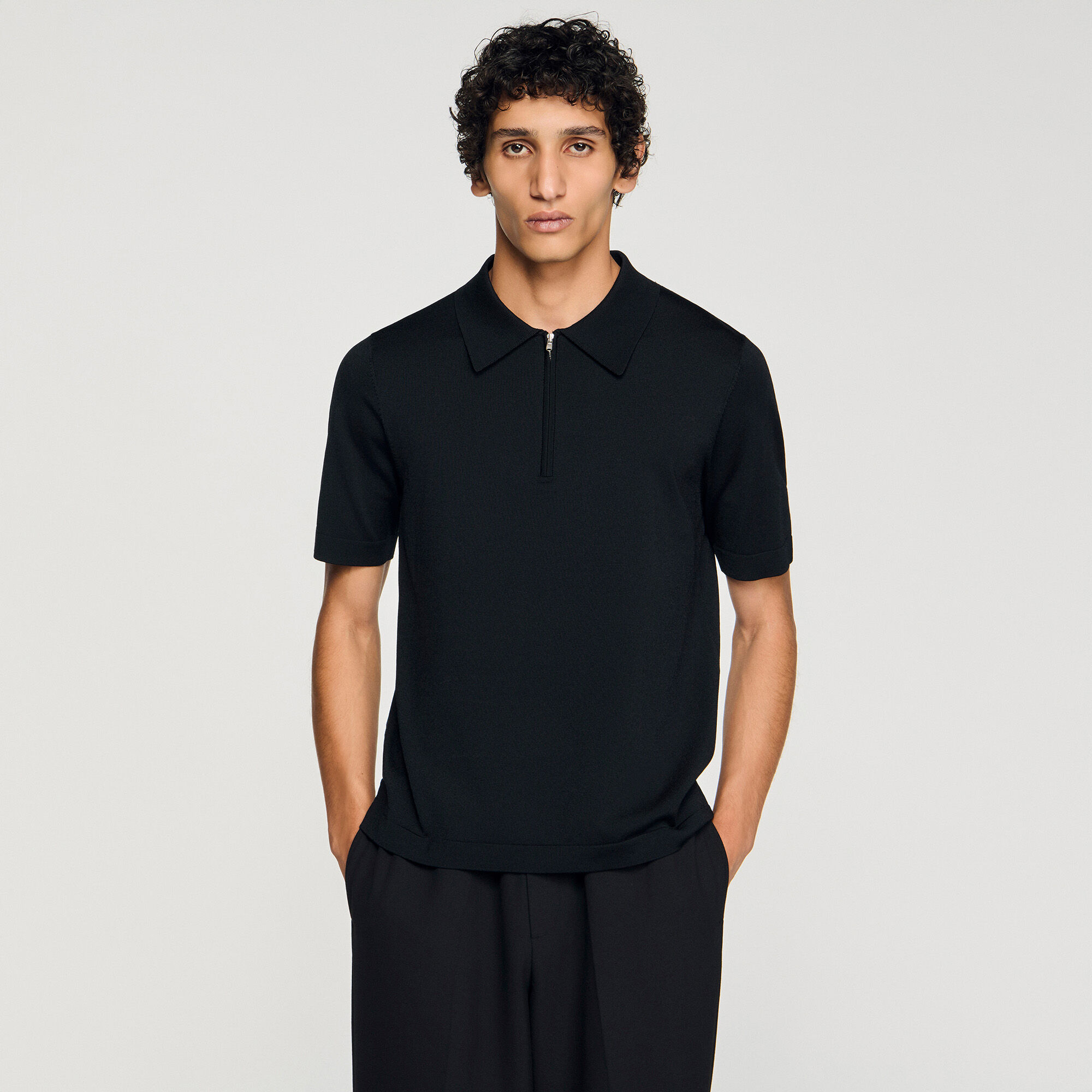 Polo en maille à col zippé