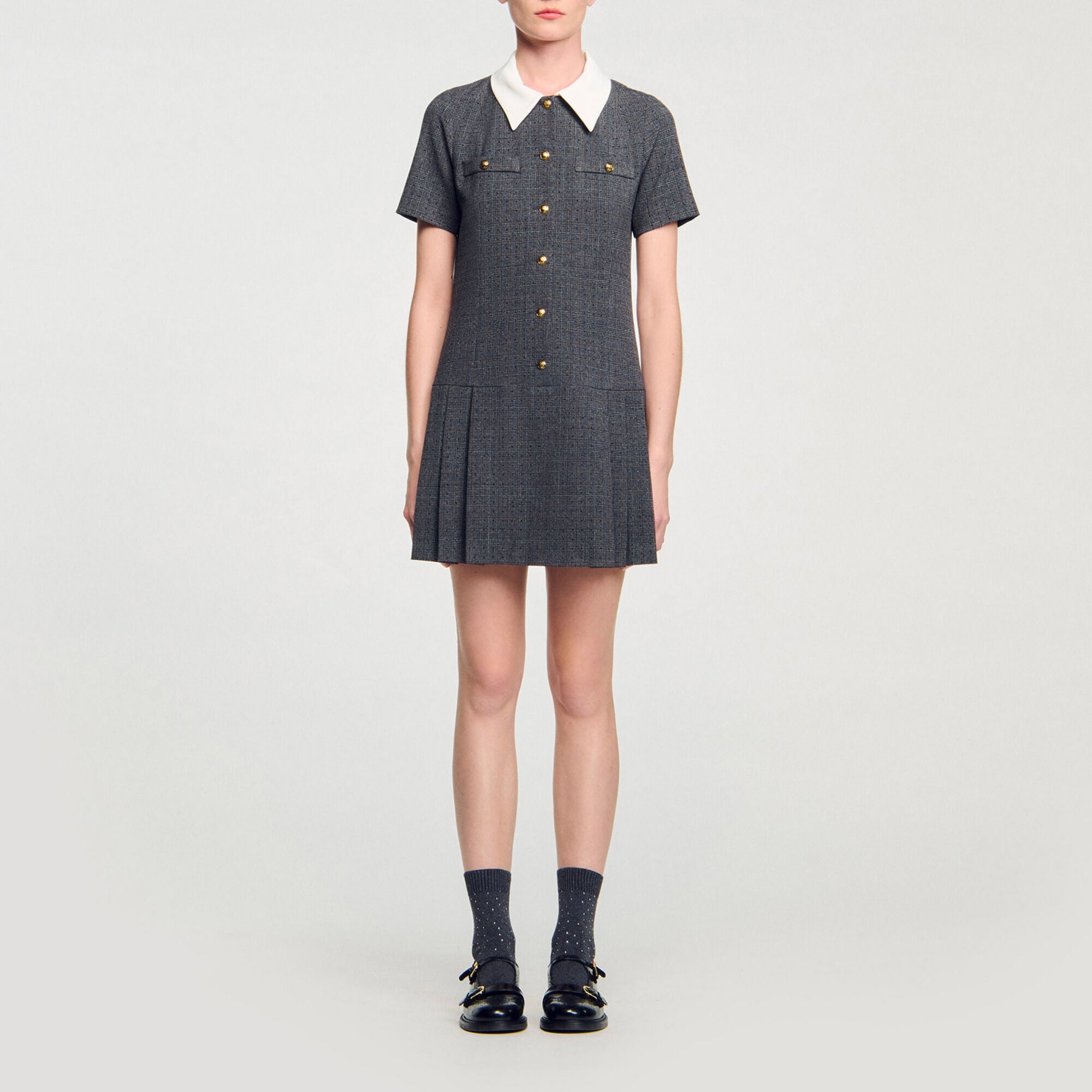 Robe courte pliss&eacute;e strass&eacute;e - Femme | Sandro Paris
