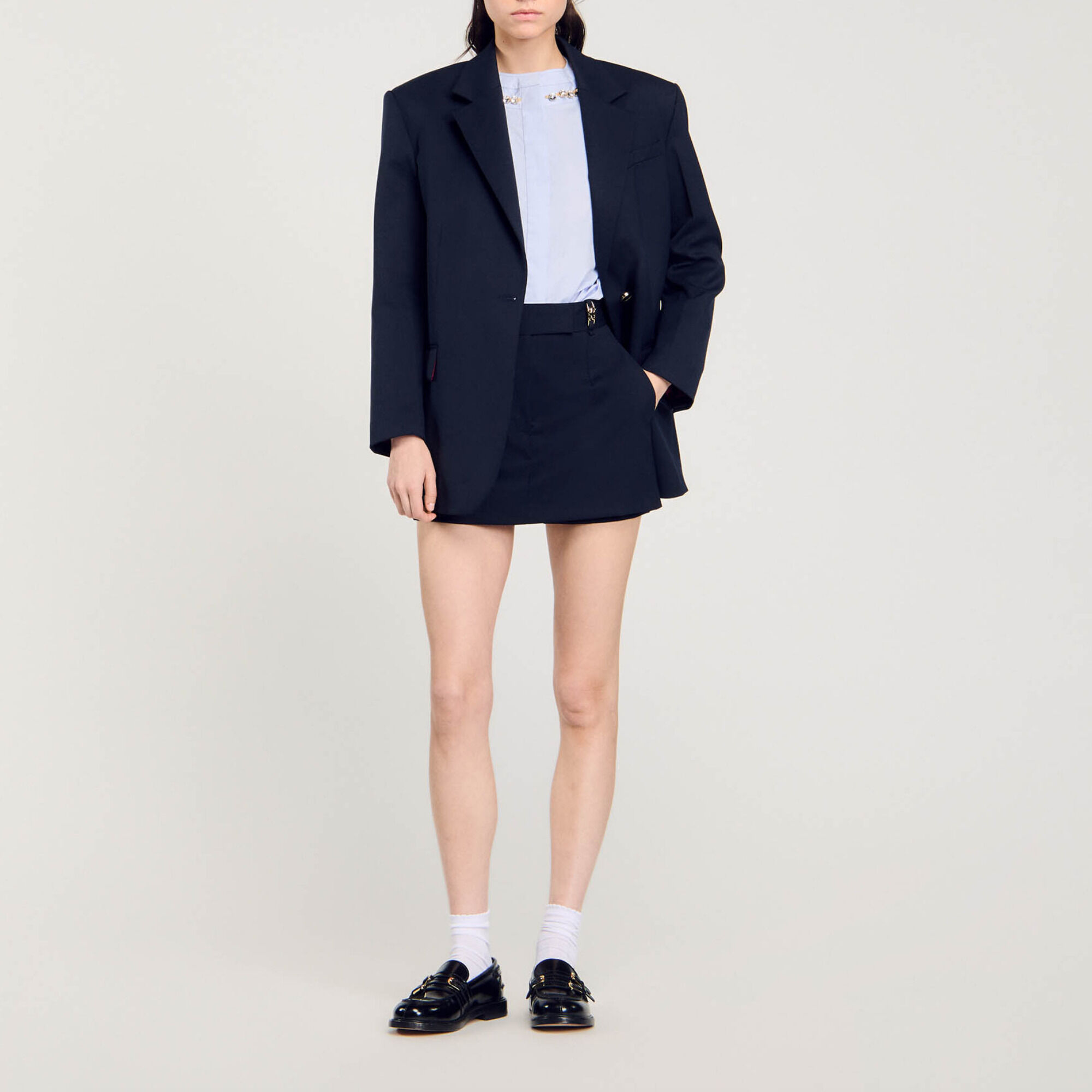 Chemise courte &agrave; col bijou - Femme | Sandro Paris